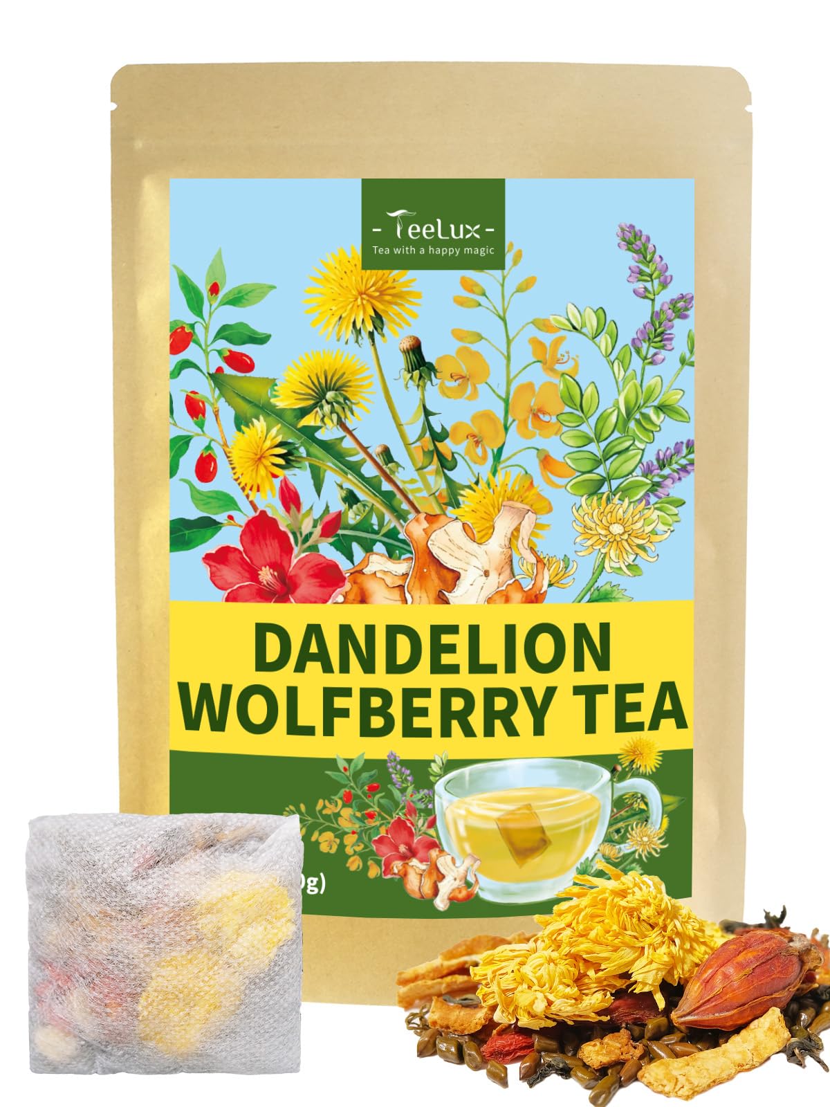 TeeLux Chamomile Tea Bags, 1.5g/bag, Pure Natural Chamomile Flowers Herbal Tea, Caffeine Free, 100 Count