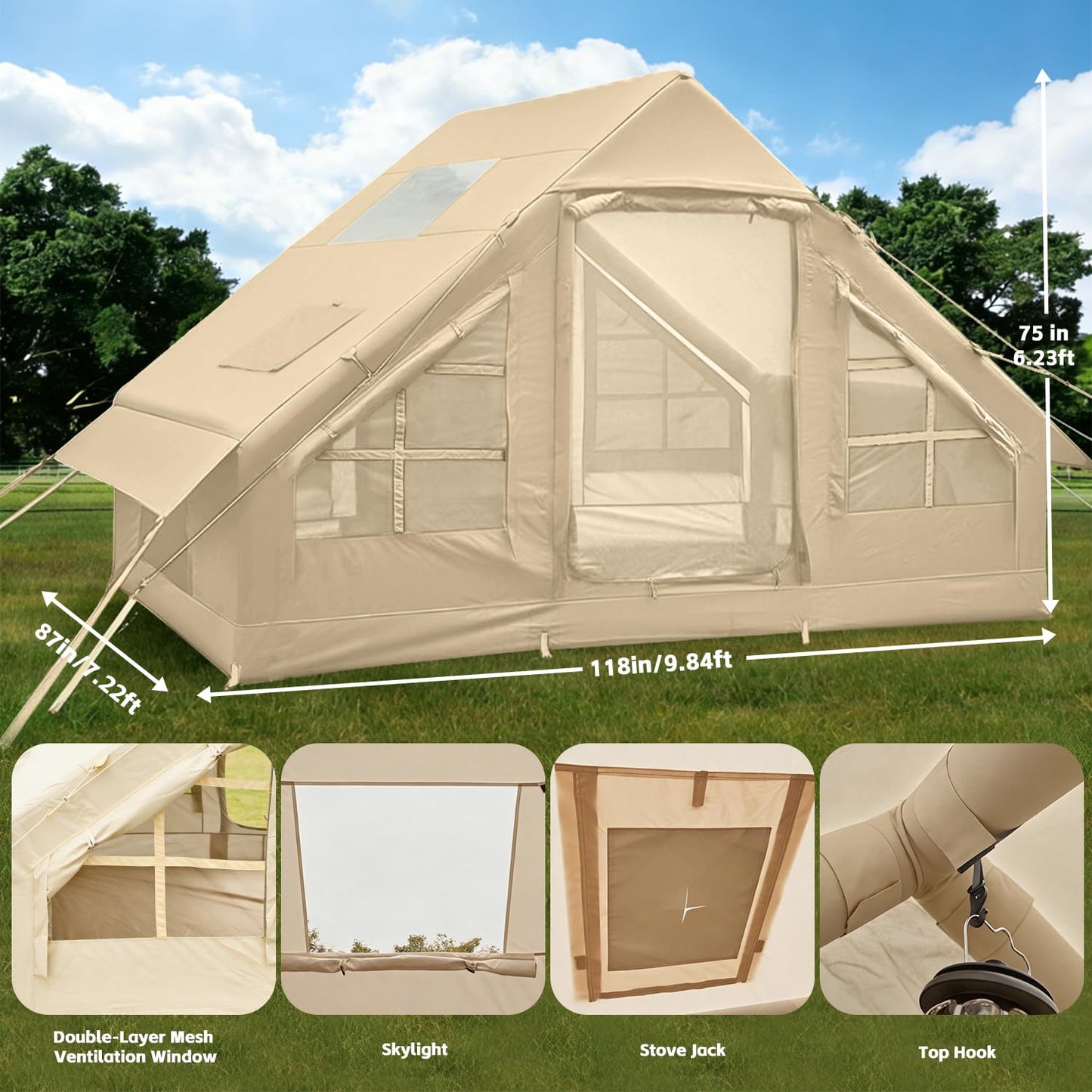Inflatable Tents for Camping,Easy Blow Up Tent with Hand Pump,4 Seasons Waterproof Air Inflatable Camping Tent House for Family Weekend Camping