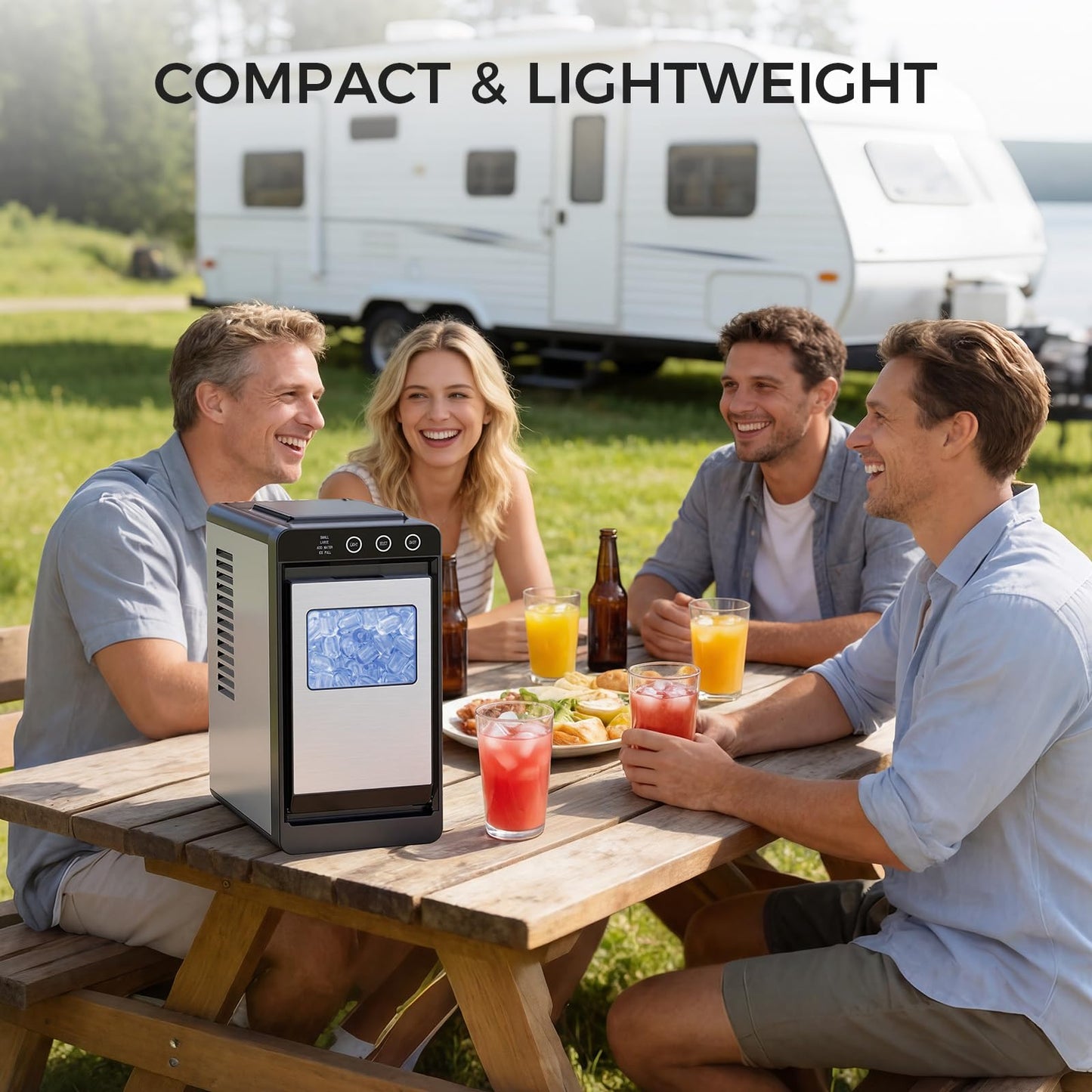 COWSAR Ice Maker Countertop, Portable Ice Machine with Basket and Scoop, 8 Cubes in 6 Mins, 26 lbs/24H, Auto-Cleaning Commercial Ice Maker for Kitchen, RV, Camping, Black