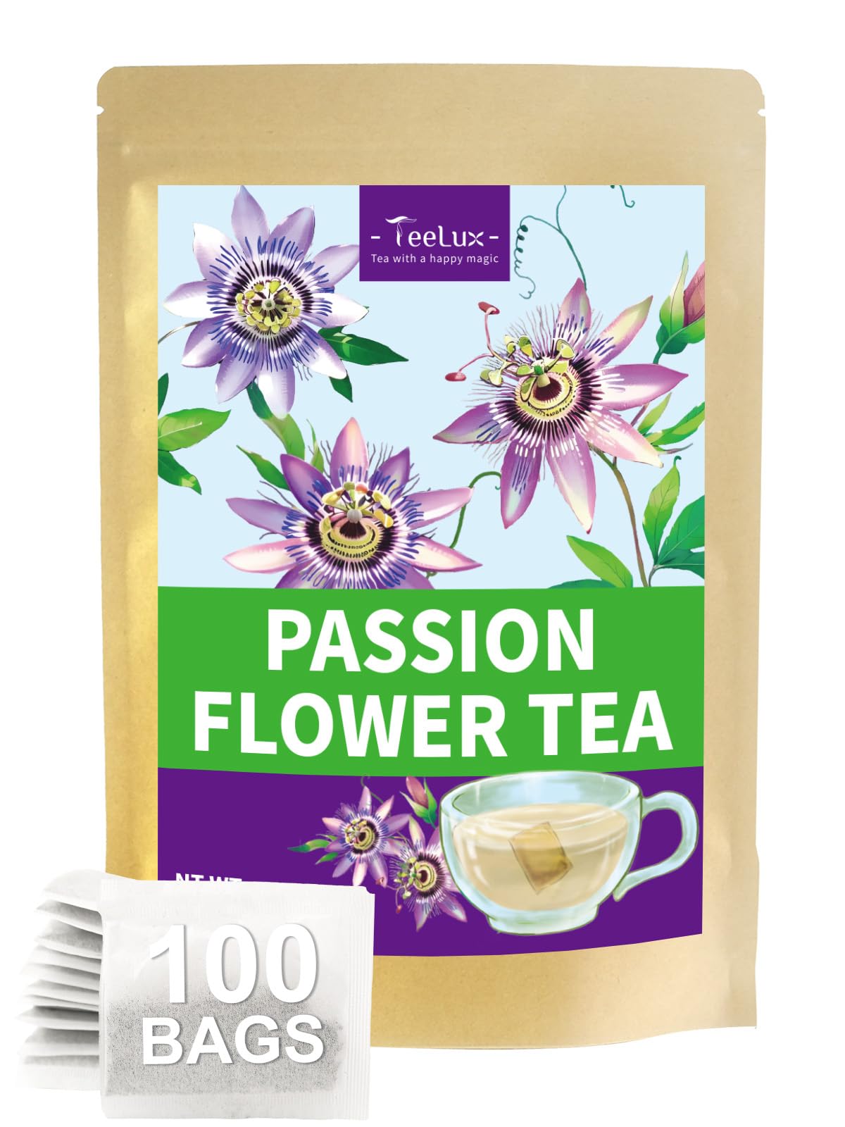 TeeLux Chamomile Tea Bags, 1.5g/bag, Pure Natural Chamomile Flowers Herbal Tea, Caffeine Free, 100 Count