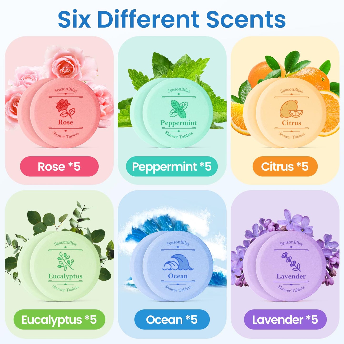 Shower Steamers 30 PCS with Individually Wrapped, Shower Bombs for Women with 6 Rich Scents, Rose Peppermint Citrus Eucalyptus Ocean Lavender, Mother's Day Valentines Birthday Present for Mom Wife Men