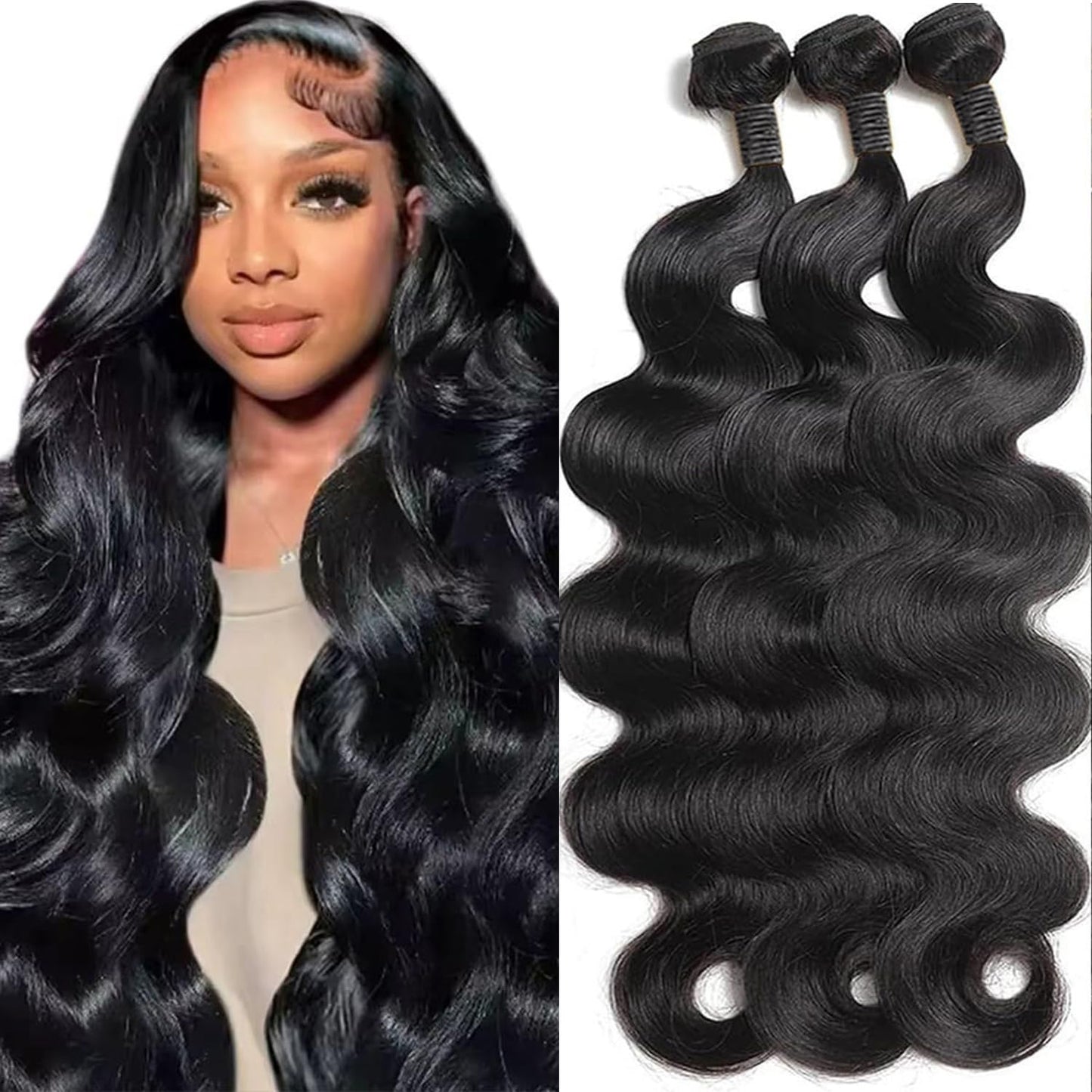 15A Body Wave Bundles Human Hair 16 18 20 Inch 100% Unprocessed Virgin Brazilian 3 Body Wave Bundles Human Hair 300g Human Hair Bundles Hair Extensions Natural Color(16 18 20 Inch)