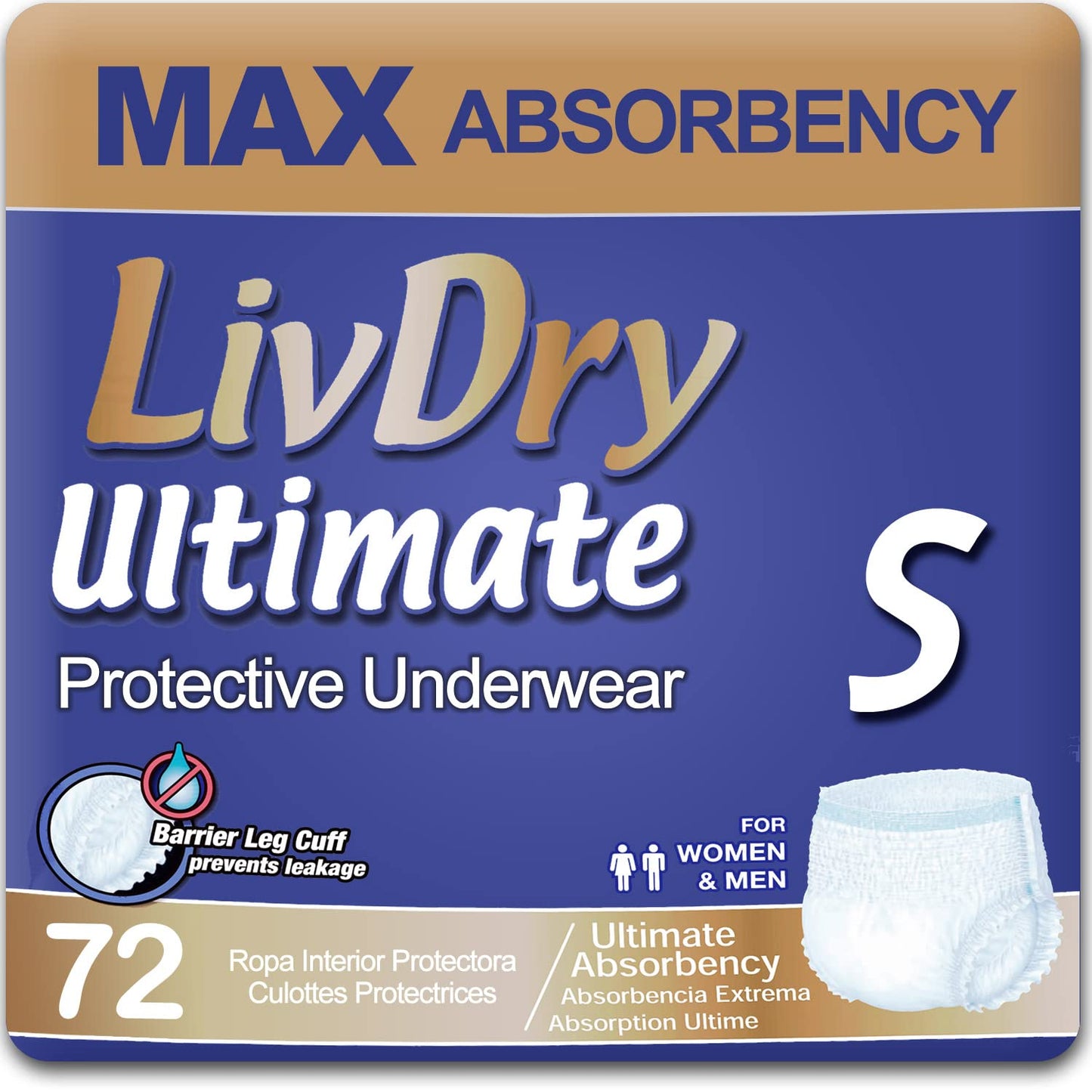 LivDry Ultimate XL Adult Incontinence Underwear, Max Absorbent Adult Diapers with Leak Protection, X-Large, 12-Pack