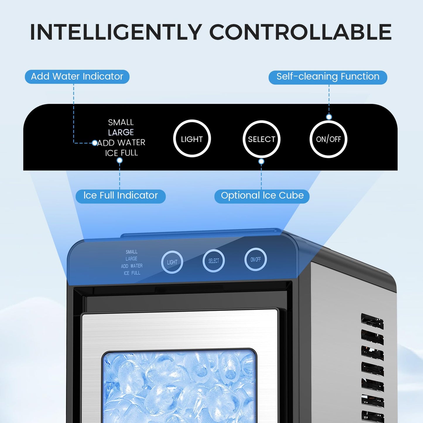 COWSAR Ice Maker Countertop, Portable Ice Machine with Basket and Scoop, 8 Cubes in 6 Mins, 26 lbs/24H, Auto-Cleaning Commercial Ice Maker for Kitchen, RV, Camping, Black