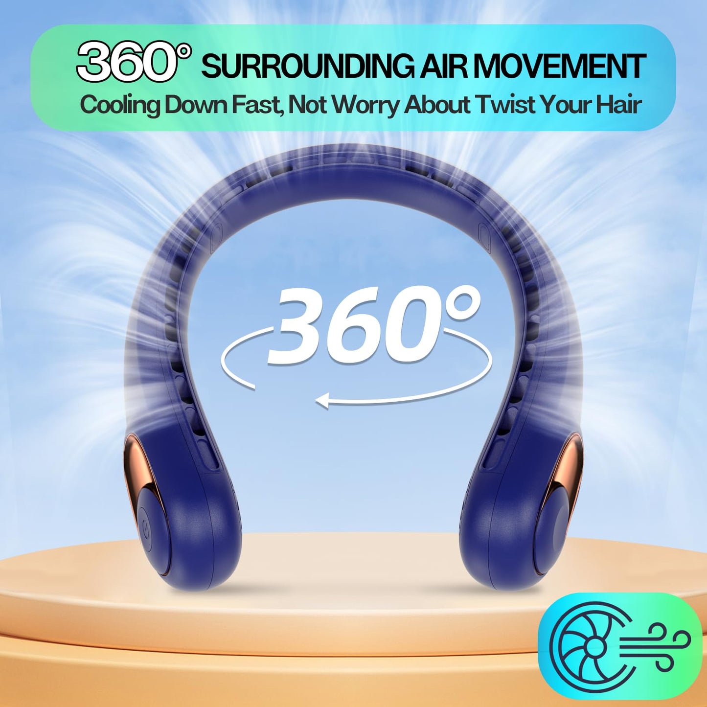 KIDEE Neck Fan, Bladeless Neck Fans Portable Rechargeable, Upgrade 360° Airflow, 3 Speeds, Headphone Design, 4000mAh Battery Operated Personal Wearable Fan Hands Free for Travel Indoor Outdoor