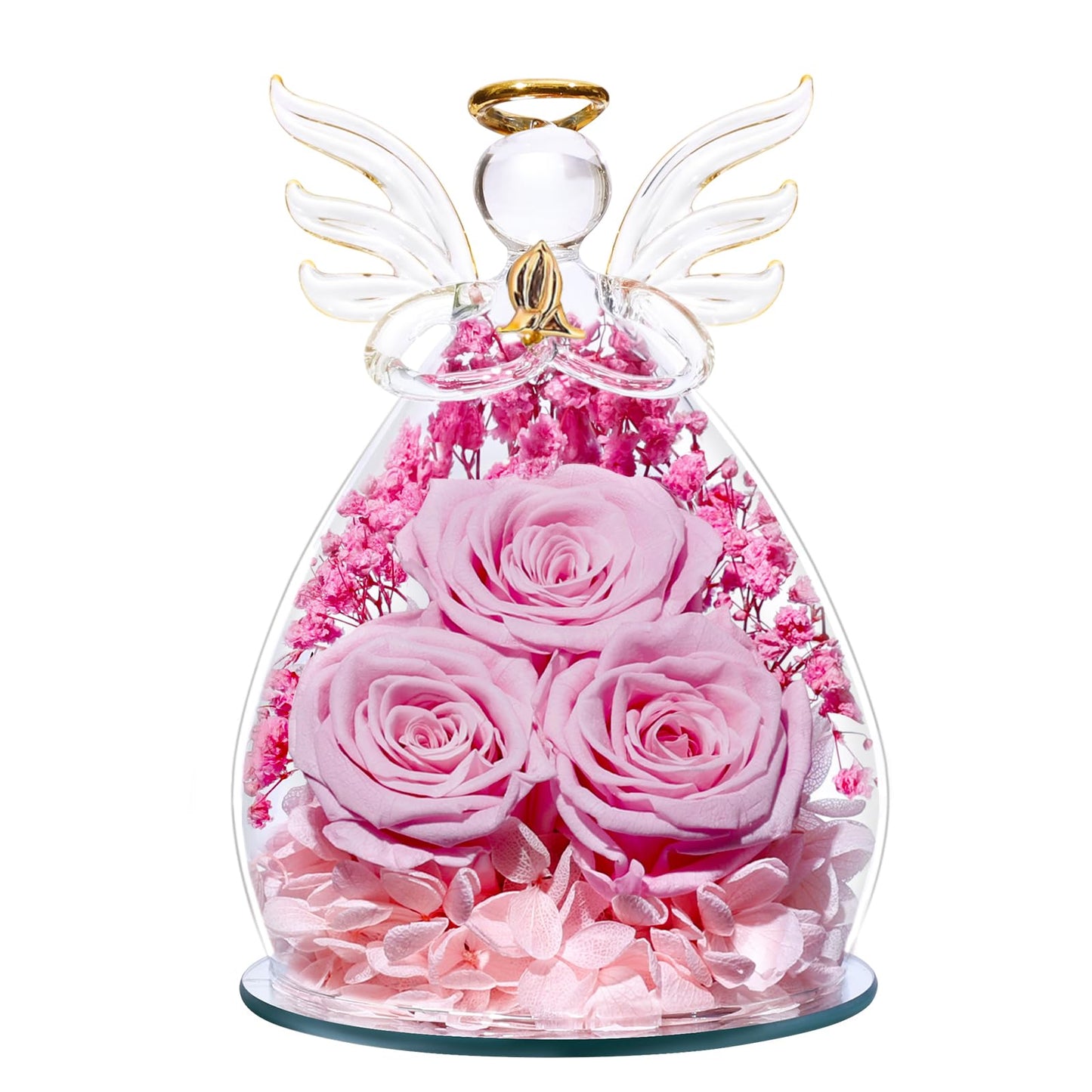 Beferr Mothers Day Mom Birthday Gifts for Women, Fresh Flowers for Delivery Forever Preserved Rose in Glass Angel Figurine, Anniversary Christian Real Rose for Grandma Nana Wife Mum from Daughter Son