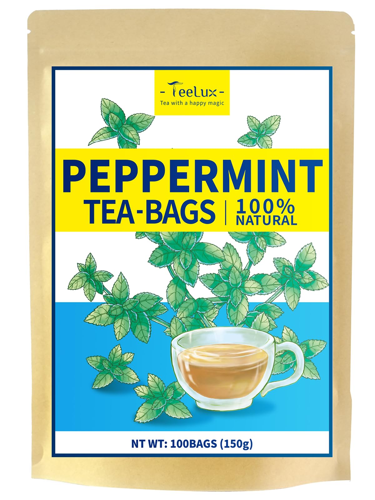TeeLux Chamomile Tea Bags, 1.5g/bag, Pure Natural Chamomile Flowers Herbal Tea, Caffeine Free, 100 Count