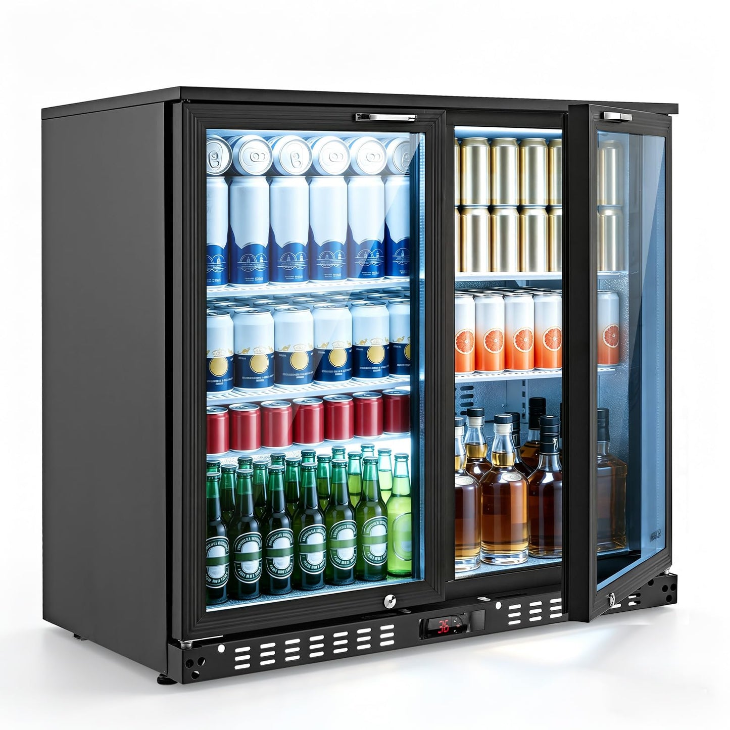 VEVOR Back Bar Cooler, 7.4 Cu. Ft Commercial Beverage Refrigerator, Under Counter Bar Fridge with 2 Sliding Doors, LED Lighting, Adjustable Shelves, Low-E Glass Display Cooler for Beer, Wine, Drink