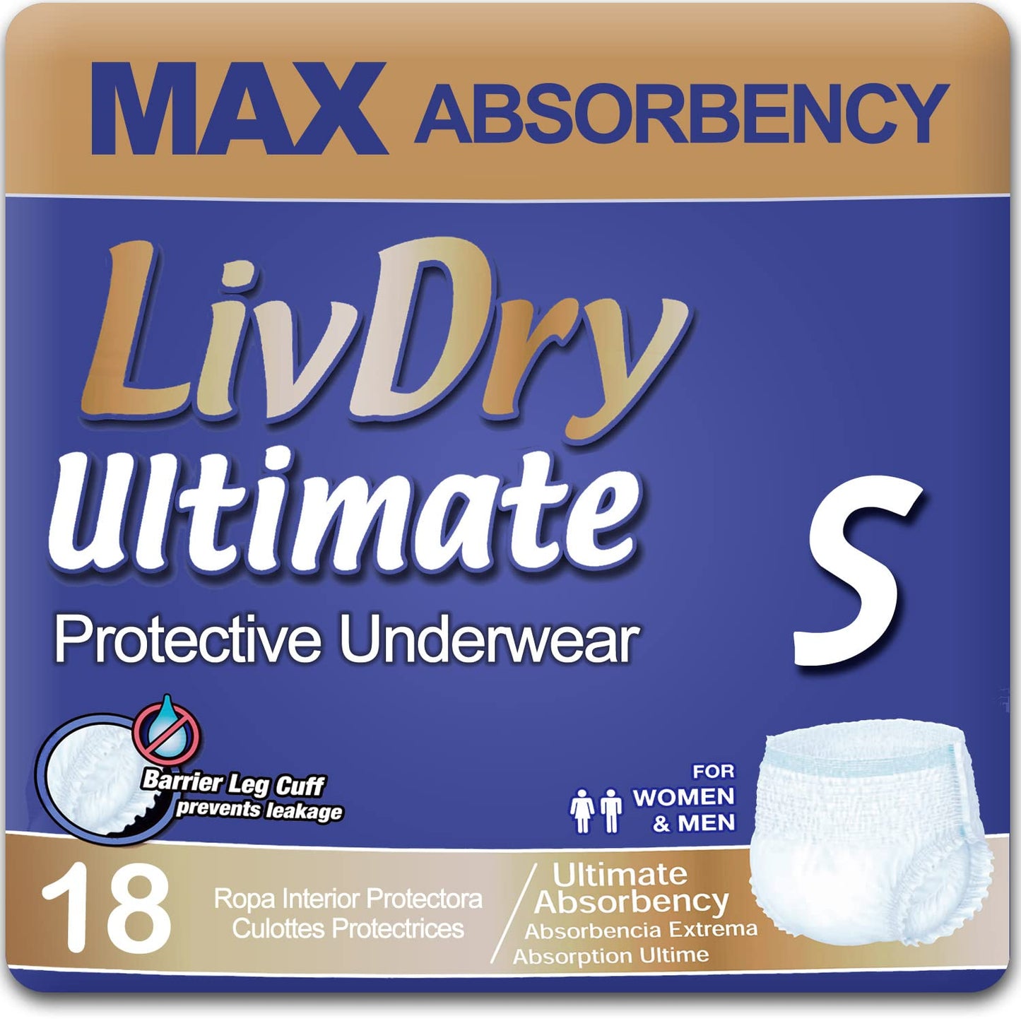 LivDry Ultimate XL Adult Incontinence Underwear, Max Absorbent Adult Diapers with Leak Protection, X-Large, 12-Pack