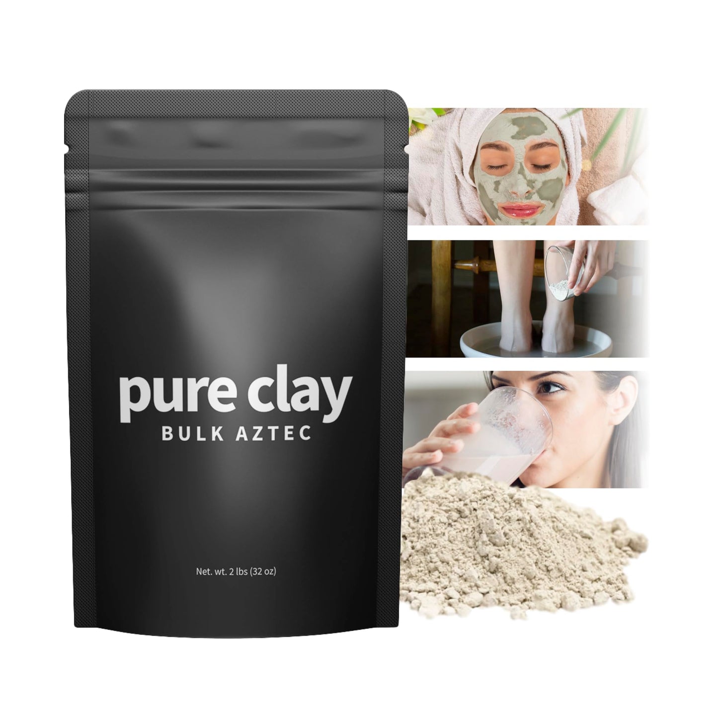 Pure Clay Detox | Therapeutic Grade Calcium Bentonite Clay Powder | GRAS-Affirmed | Indian Healing Face Mask | Deep Pore Cleansing | Body Wrap Hair Mask Bath | Ultra Fine | 16 oz | Acne Oily Skin Foot