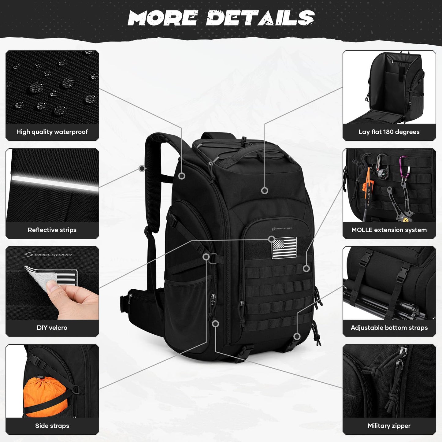 Maelstrom Tactical Backpack for Men, Water Resistant 40L Military Backpack, for Hiking, Camping, Gym with Molle System (Khaki)
