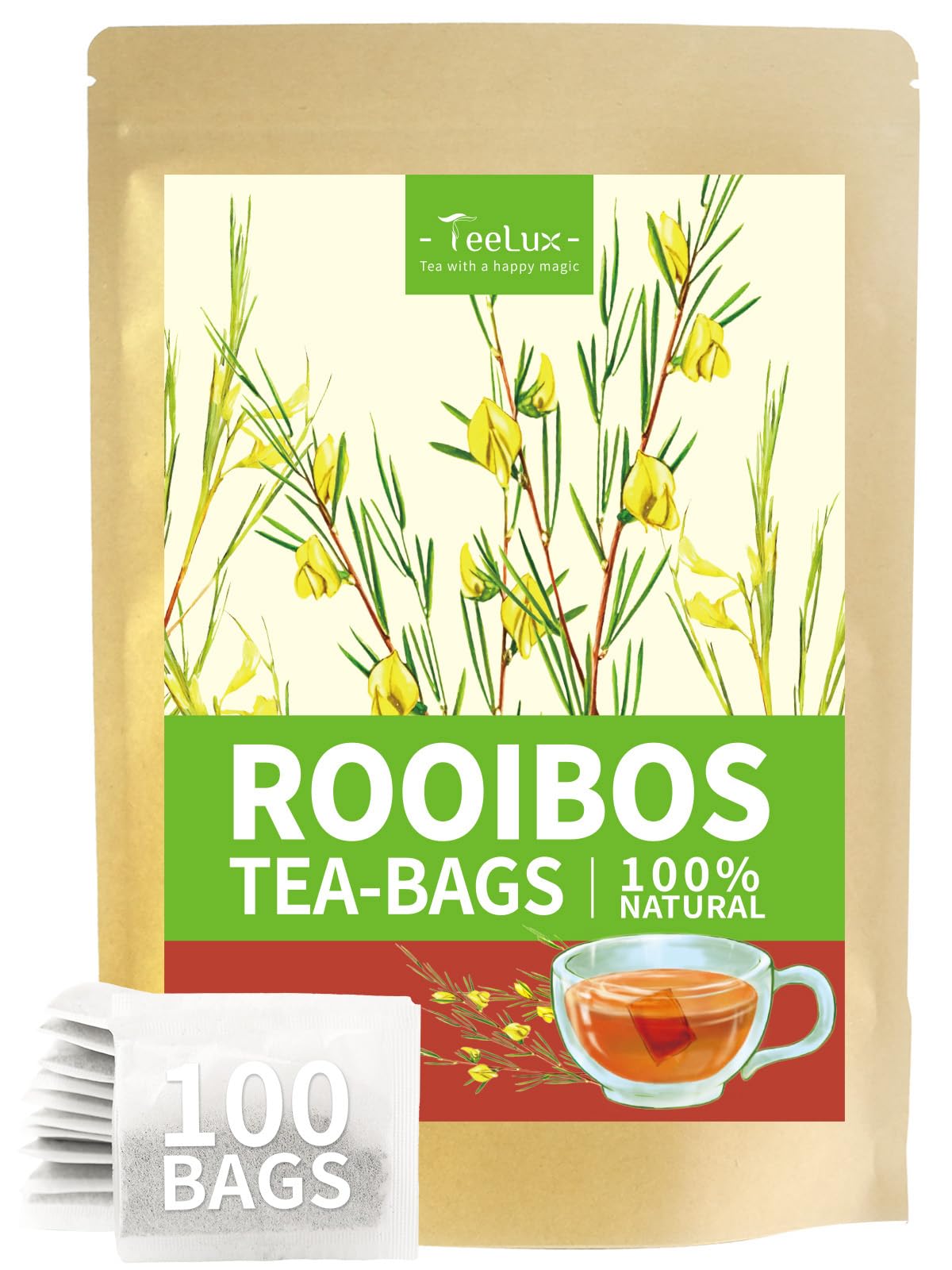 TeeLux Chamomile Tea Bags, 1.5g/bag, Pure Natural Chamomile Flowers Herbal Tea, Caffeine Free, 100 Count