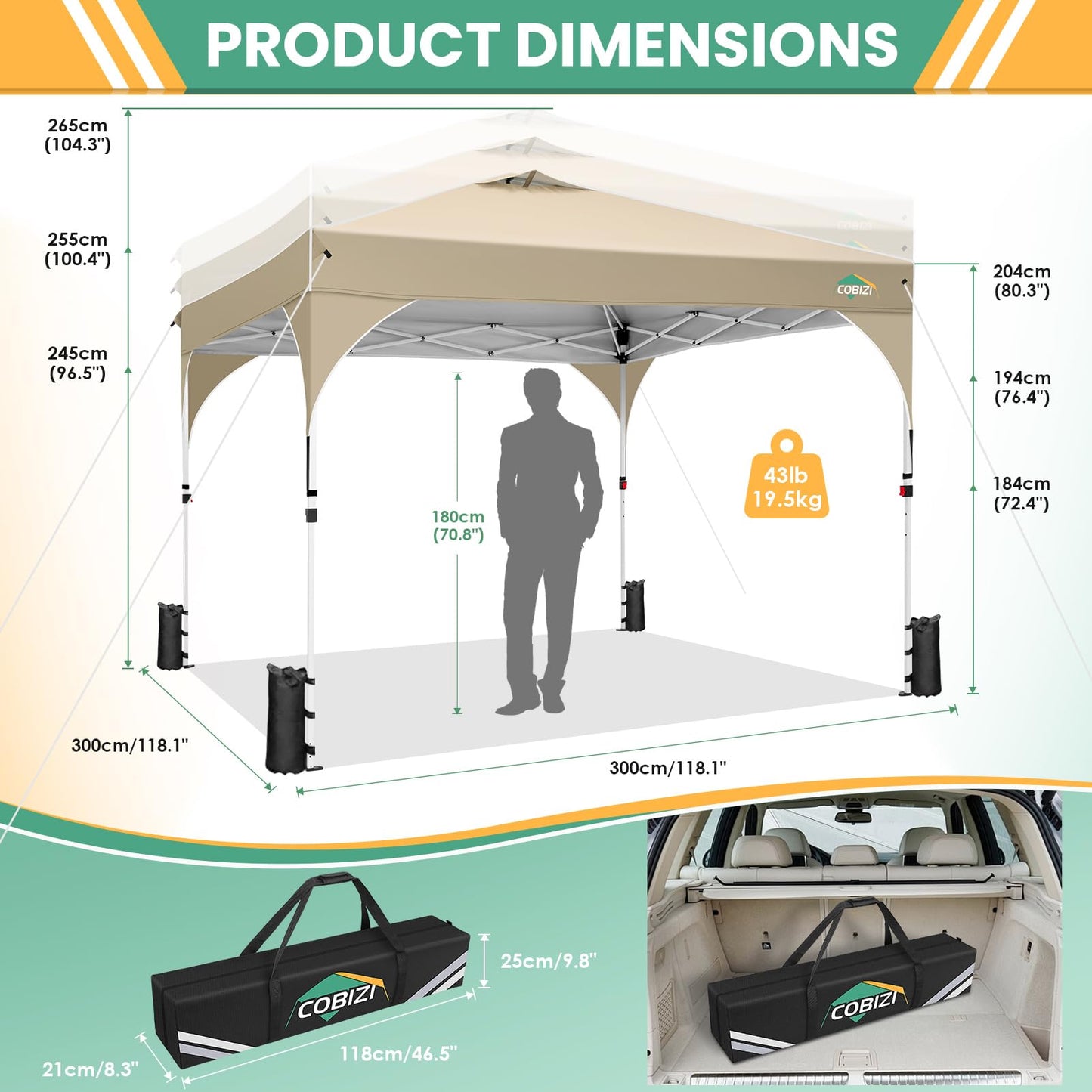 COBIZI 10x20 Pop Up Canopy Tent, Outdoor Party Tent with 4 Sidewalls, 1 Person Easy Set up, Tents for Parties with Fluorescent Strip & 4 Sandbags, Waterproof UPF50+, 3 Adjustable Height, Gray