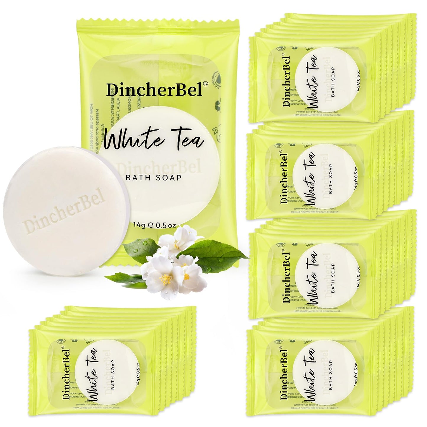 DincherBel 200 Pack 0.5oz Small Soap, Mini Rectangles Cleansing Bars Soap Bulk Travel Size, Individually Wrapped Toiletries Amenities for Hotel, Airbnb, Shelter, Camping and Travel