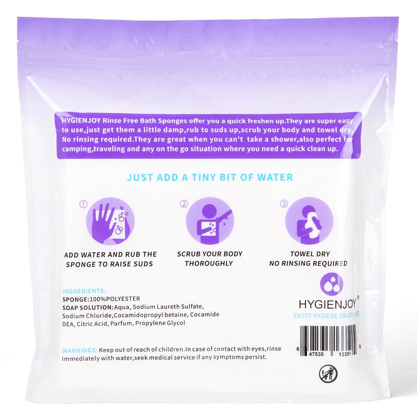 HYGIENJOY-21% Larger,No Rinse Bathing Wipes for Adults-Rinse Free Bath Sponges,Soap Infused,Dry Shower Wipes for Elderly,For Camping,Hiking,GYM,Post Surgery Must Haves, (25 Counts)