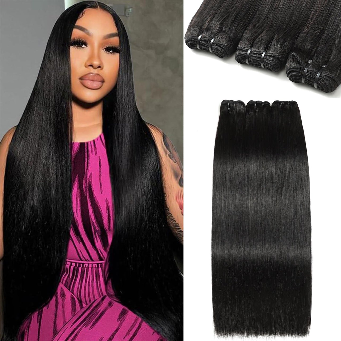 12A Human Hair Bundles 18 20 22 24 Inch 4 Straight Bundles Human Hair 100% Unprocessed Brazilian Remy Virgin Hair Extensions Raw Quick Weave Sew In Glossy Billion Hair Bundles Natural Black