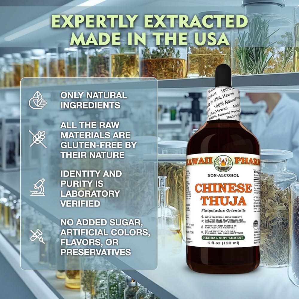 Chinese Thuja (Platycladus Orientalis) Dry Seed Glycerite, Made in Hawaii, All Natural, Vegan, Lab Tested Alcohol-Free Liquid Extract - 2 fl.oz