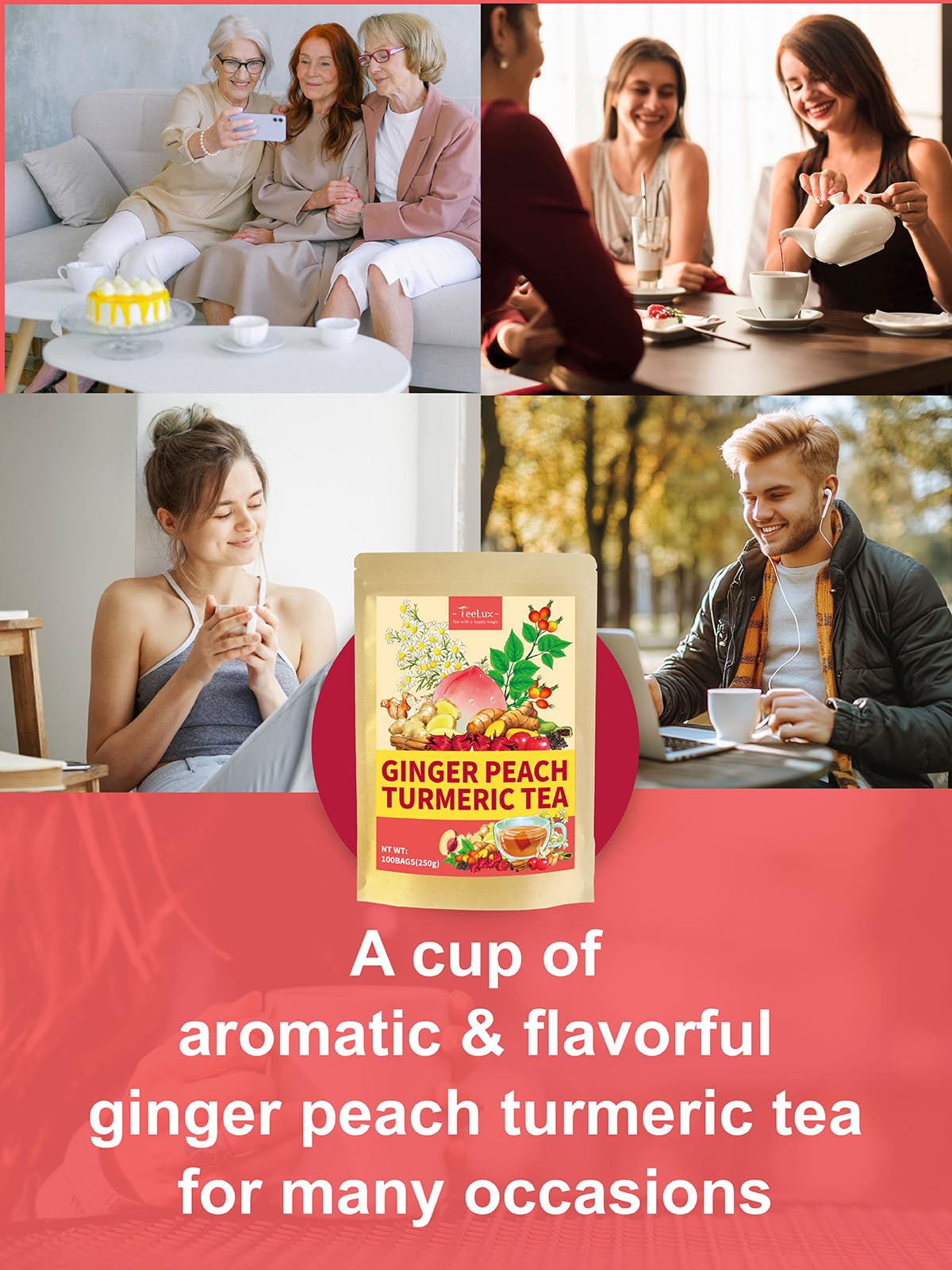 TeeLux Chamomile Tea Bags, 1.5g/bag, Pure Natural Chamomile Flowers Herbal Tea, Caffeine Free, 100 Count