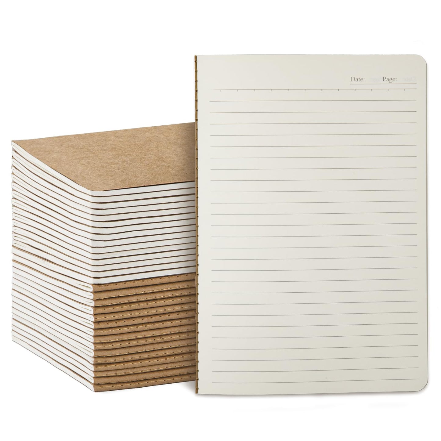 50 Pack Kraft Notebooks Bulk A5, 60 Pages Lined Ruled Journals, 8.3x5.5 Inches, Natural Kraft Cover Composition Notebooks for School Office Students Artists