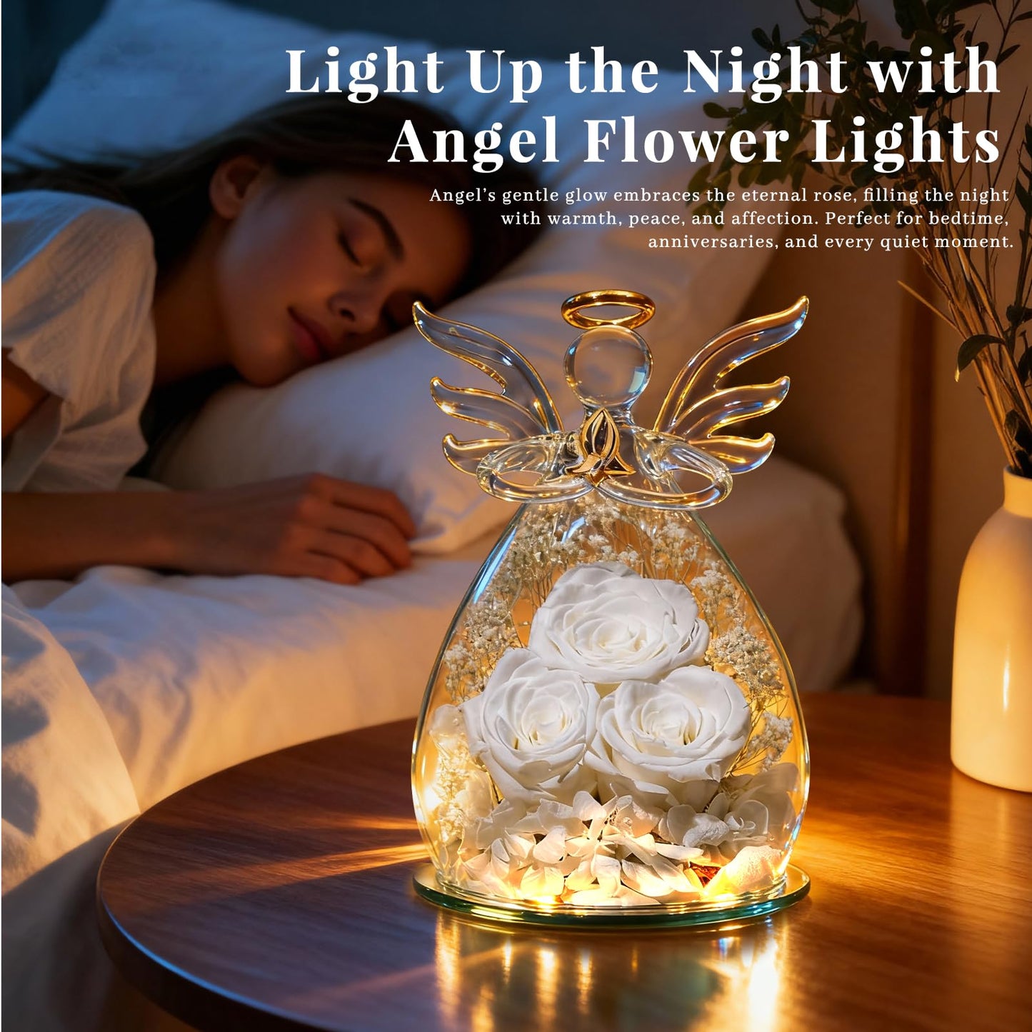 Beferr Mothers Day Mom Birthday Gifts for Women, Fresh Flowers for Delivery Forever Preserved Rose in Glass Angel Figurine, Anniversary Christian Real Rose for Grandma Nana Wife Mum from Daughter Son