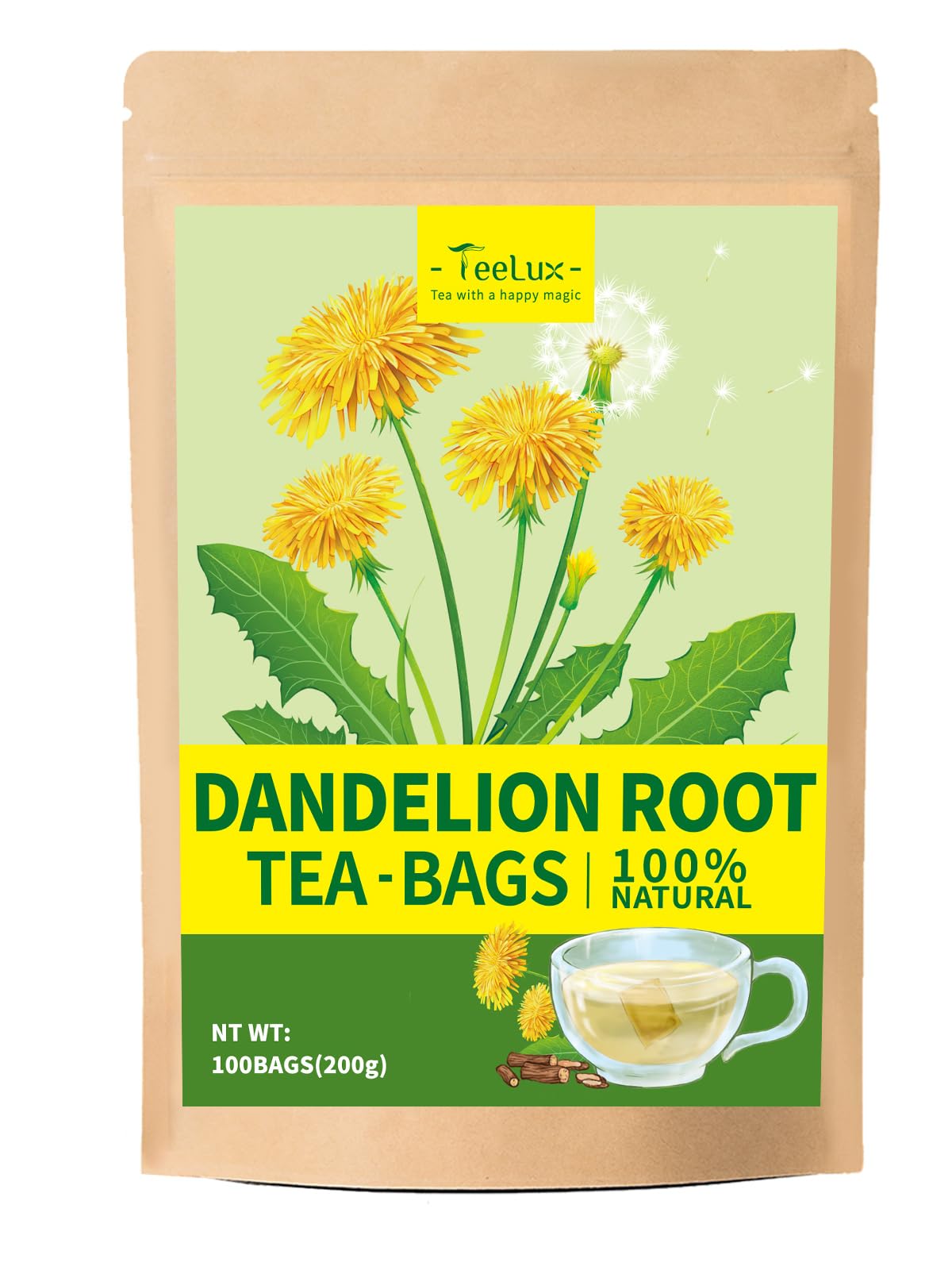 TeeLux Chamomile Tea Bags, 1.5g/bag, Pure Natural Chamomile Flowers Herbal Tea, Caffeine Free, 100 Count