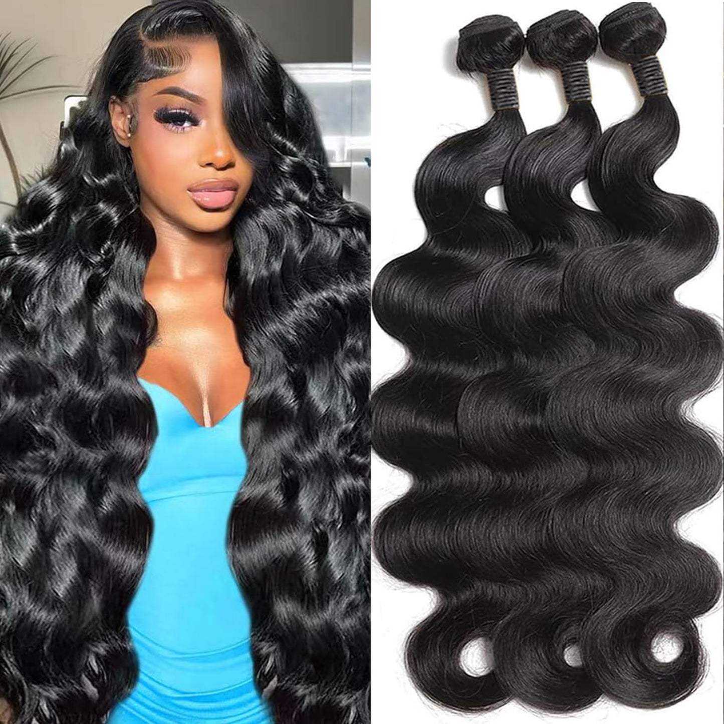 15A Body Wave Bundles Human Hair 16 18 20 Inch 100% Unprocessed Virgin Brazilian 3 Body Wave Bundles Human Hair 300g Human Hair Bundles Hair Extensions Natural Color(16 18 20 Inch)