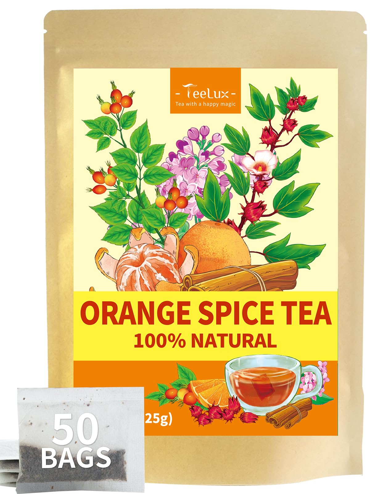 TeeLux Chamomile Tea Bags, 1.5g/bag, Pure Natural Chamomile Flowers Herbal Tea, Caffeine Free, 100 Count