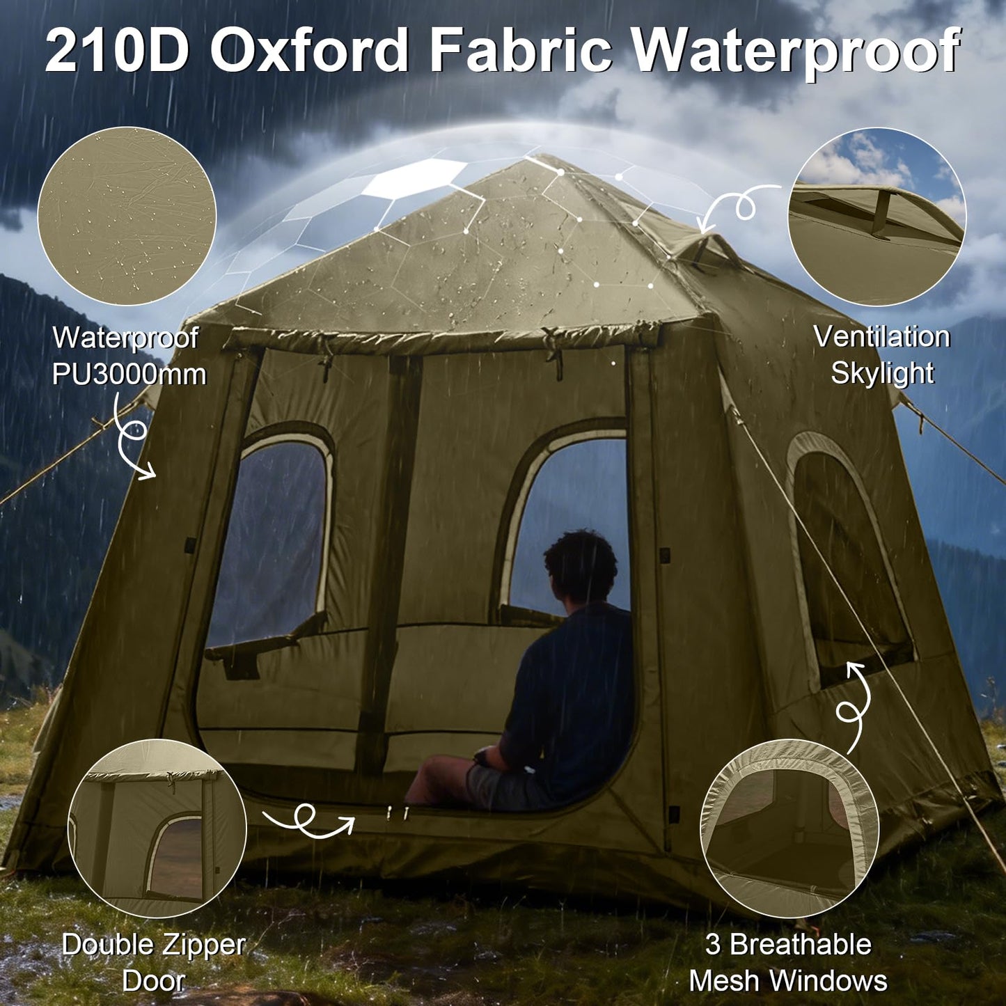 Inflatable Tents for Camping,Easy Blow Up Tent with Hand Pump,4 Seasons Waterproof Air Inflatable Camping Tent House for Family Weekend Camping