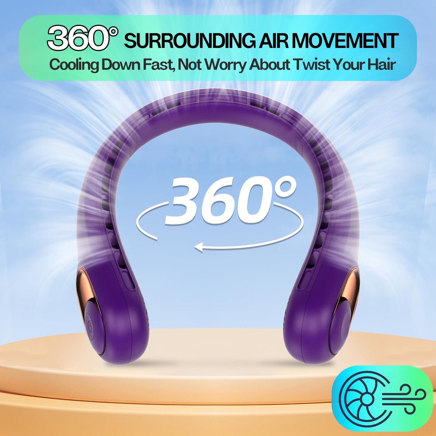 KIDEE Neck Fan, Bladeless Neck Fans Portable Rechargeable, Upgrade 360° Airflow, 3 Speeds, Headphone Design, 4000mAh Battery Operated Personal Wearable Fan Hands Free for Travel Indoor Outdoor