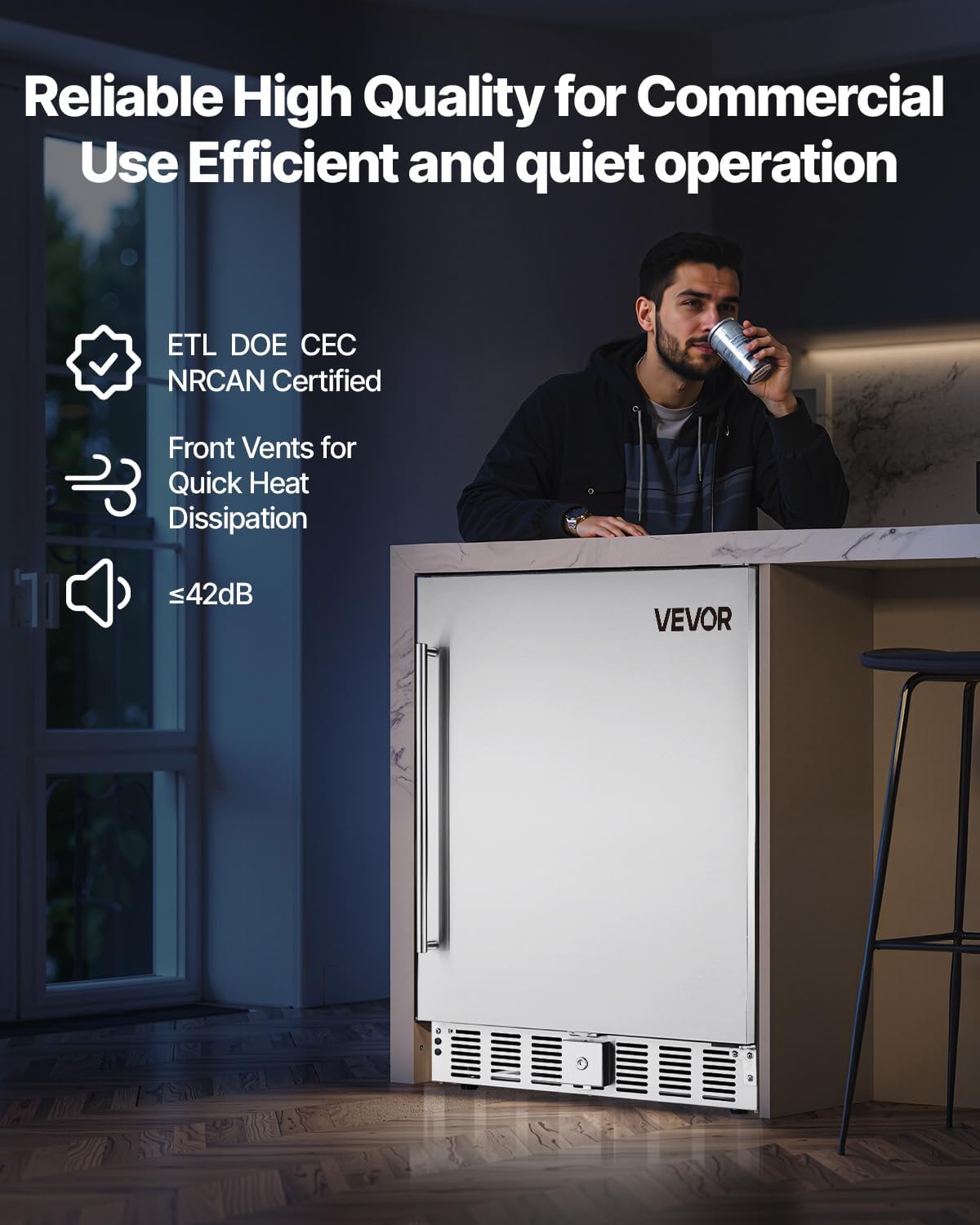 VEVOR Back Bar Cooler, 7.4 Cu. Ft Commercial Beverage Refrigerator, Under Counter Bar Fridge with 2 Sliding Doors, LED Lighting, Adjustable Shelves, Low-E Glass Display Cooler for Beer, Wine, Drink