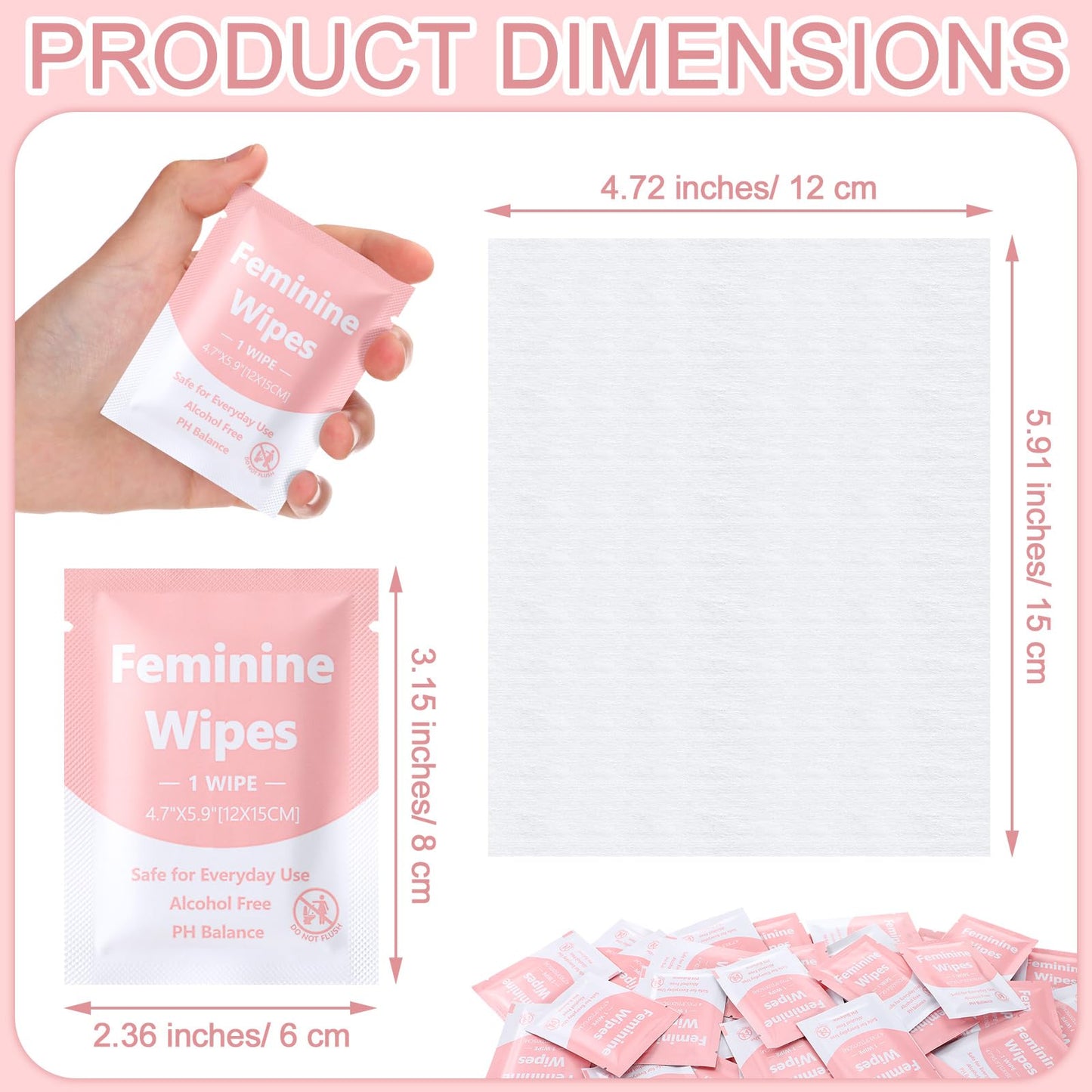 300 Pieces Feminine Wipes Individually Wrapped Women Travel Size Bulk Unscented Intimate Wipes Mild Private Parts Ph Balanced for Travel Bathroom Toilet Daily(Green)