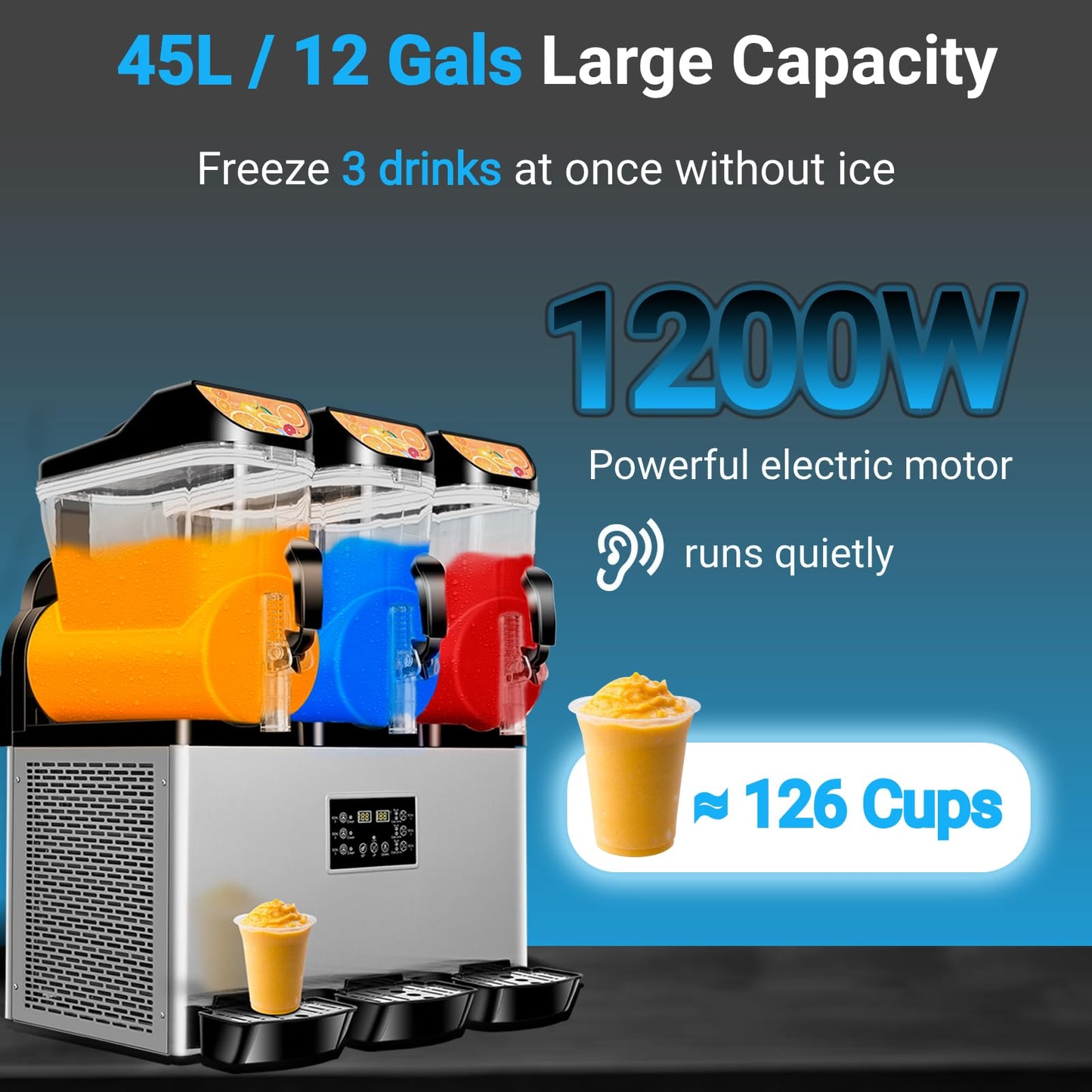 12Lx 3 Tanks Slushy Machine Commercial, Triple Tank Industrial Slushie & Margarita Machine, Large Frozen Drinks Machine to Make Frozen Cocktail, Slush and More for Bar, Restaurant, Party, Event
