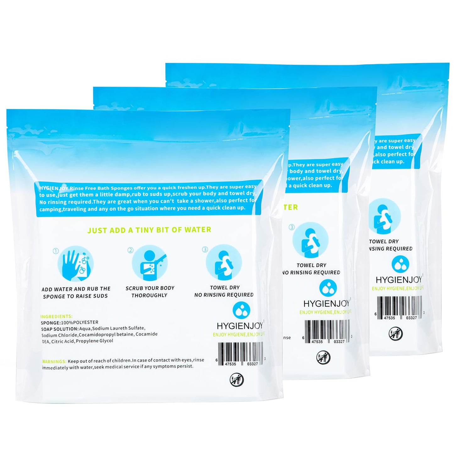 HYGIENJOY-21% Larger,No Rinse Bathing Wipes for Adults-Rinse Free Bath Sponges,Soap Infused,Dry Shower Wipes for Elderly,For Camping,Hiking,GYM,Post Surgery Must Haves, (25 Counts)
