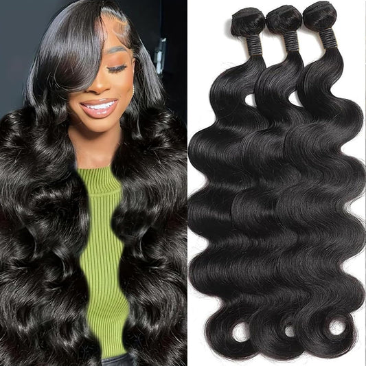 15A Body Wave Bundles Human Hair 16 18 20 Inch 100% Unprocessed Virgin Brazilian 3 Body Wave Bundles Human Hair 300g Human Hair Bundles Hair Extensions Natural Color(16 18 20 Inch)