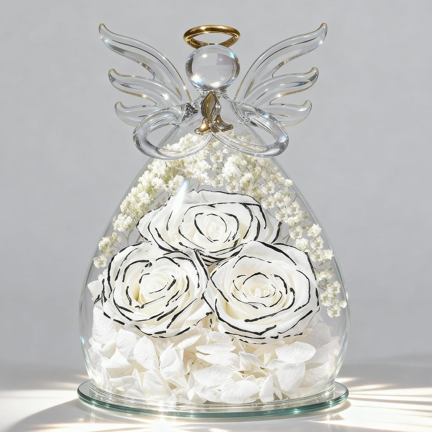 Beferr Mothers Day Mom Birthday Gifts for Women, Fresh Flowers for Delivery Forever Preserved Rose in Glass Angel Figurine, Anniversary Christian Real Rose for Grandma Nana Wife Mum from Daughter Son