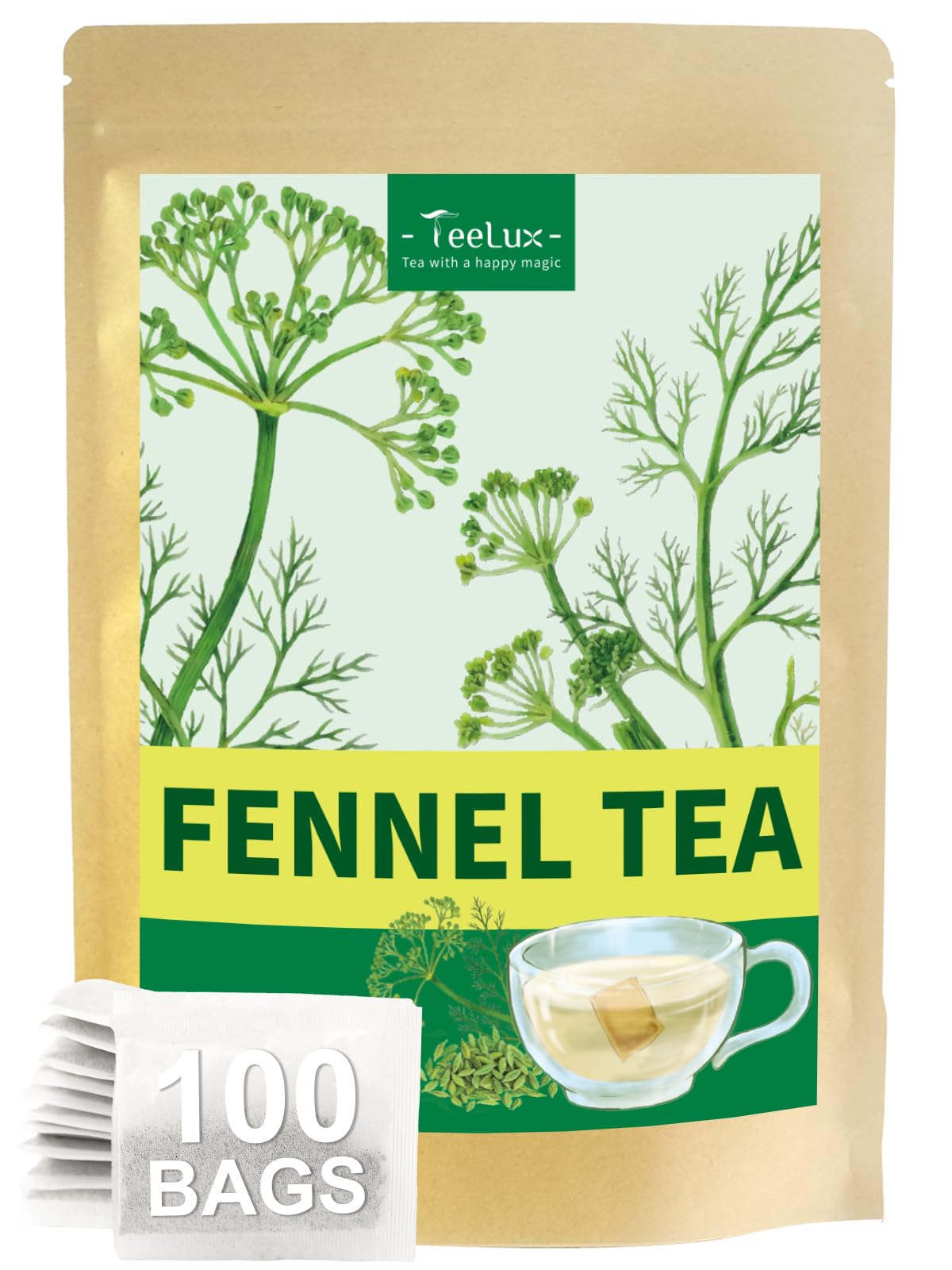 TeeLux Chamomile Tea Bags, 1.5g/bag, Pure Natural Chamomile Flowers Herbal Tea, Caffeine Free, 100 Count