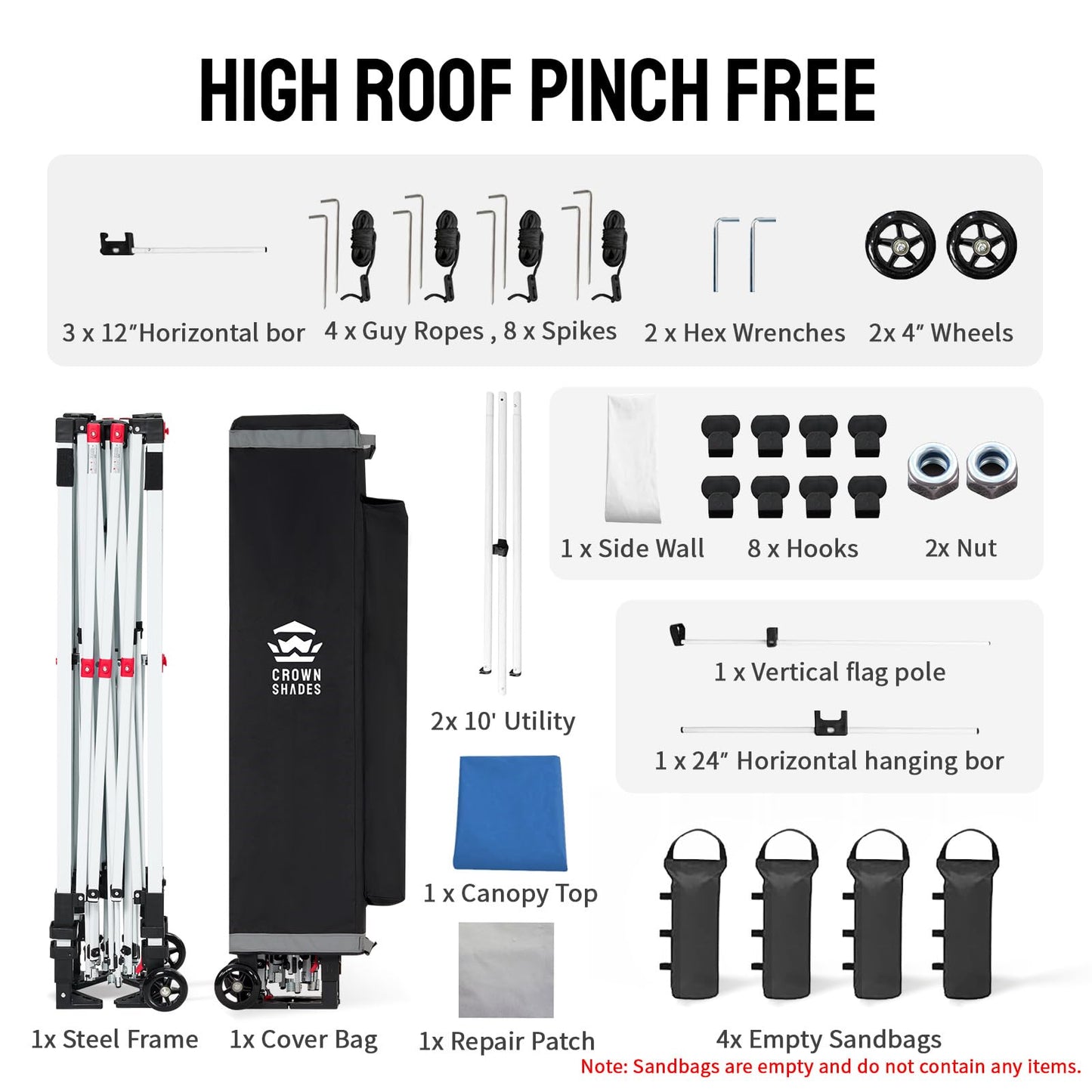 CROWN SHADES 10x10 Pop Up Commercial Canopy Tent, Patented One Push Setup, Heavy Duty Vendor Tent, 1 Removable Sidewall, 4" Wheels, Sto'N Go Bag, 400D Silver Coated, UPF 50+ Waterproof, Blue