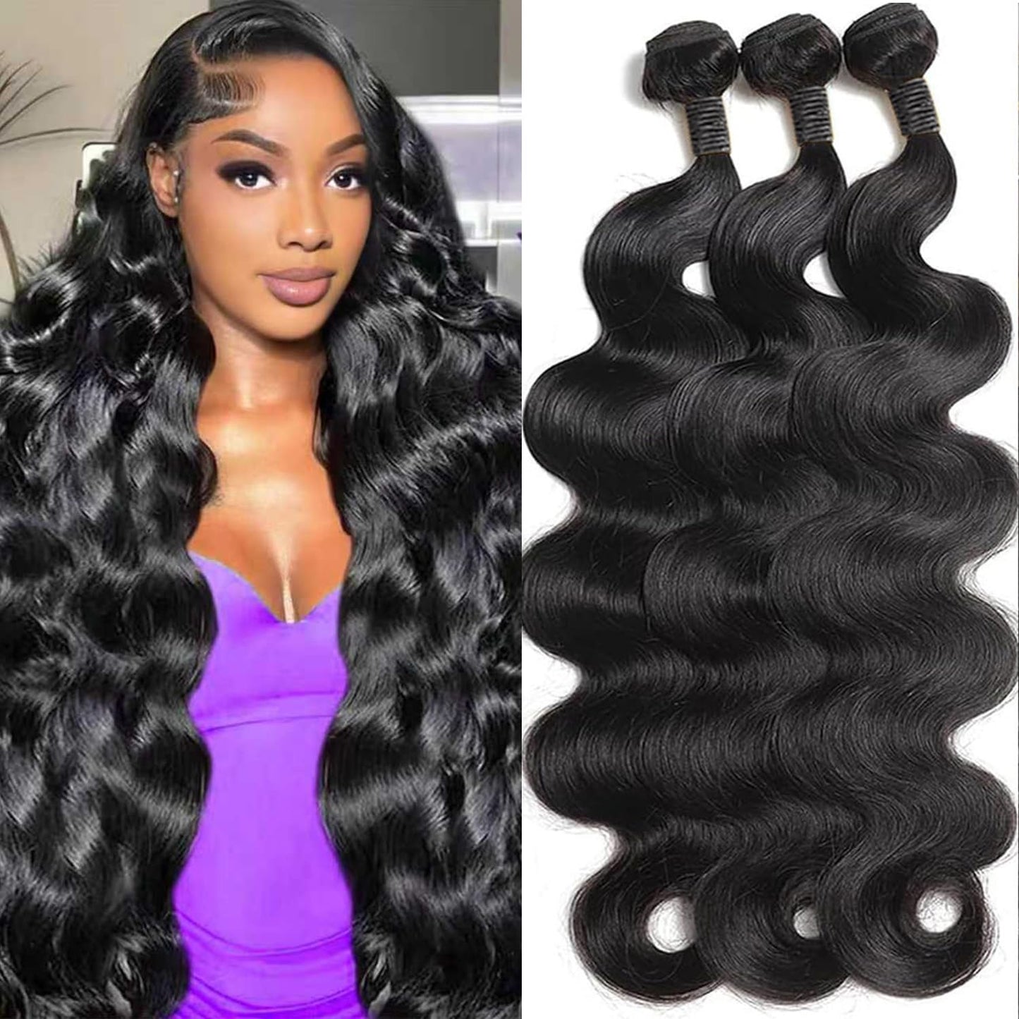 15A Body Wave Bundles Human Hair 16 18 20 Inch 100% Unprocessed Virgin Brazilian 3 Body Wave Bundles Human Hair 300g Human Hair Bundles Hair Extensions Natural Color(16 18 20 Inch)