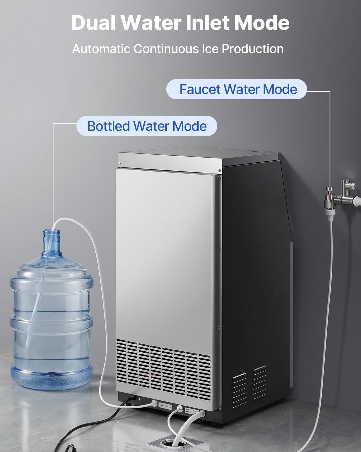 VEVOR Commercial Ice Maker Machine, 265 lbs/24h with 85 lbs Storage Capacity, Built-in/Freestanding/Under Counter, Stainless Steel Ice Maker with LED Display & Self-Cleaning, for Home Bar Restaurant