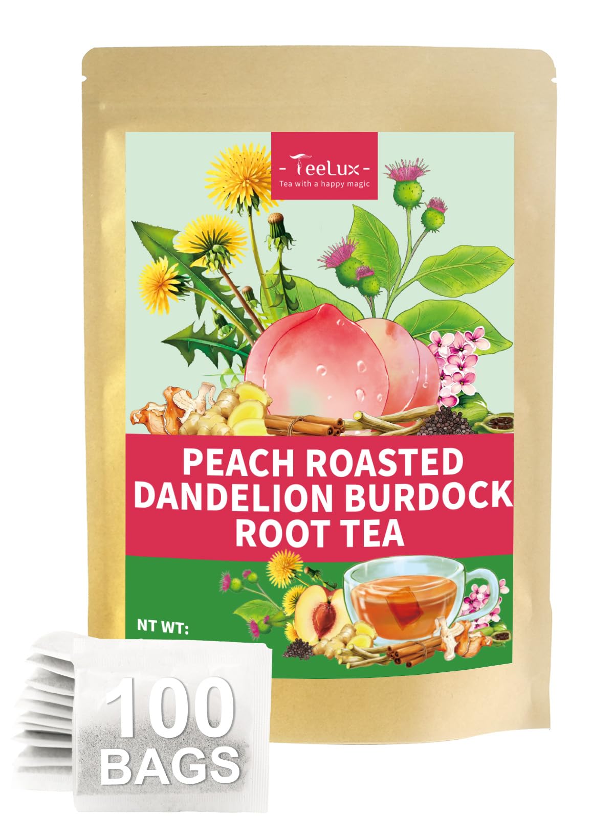 TeeLux Chamomile Tea Bags, 1.5g/bag, Pure Natural Chamomile Flowers Herbal Tea, Caffeine Free, 100 Count