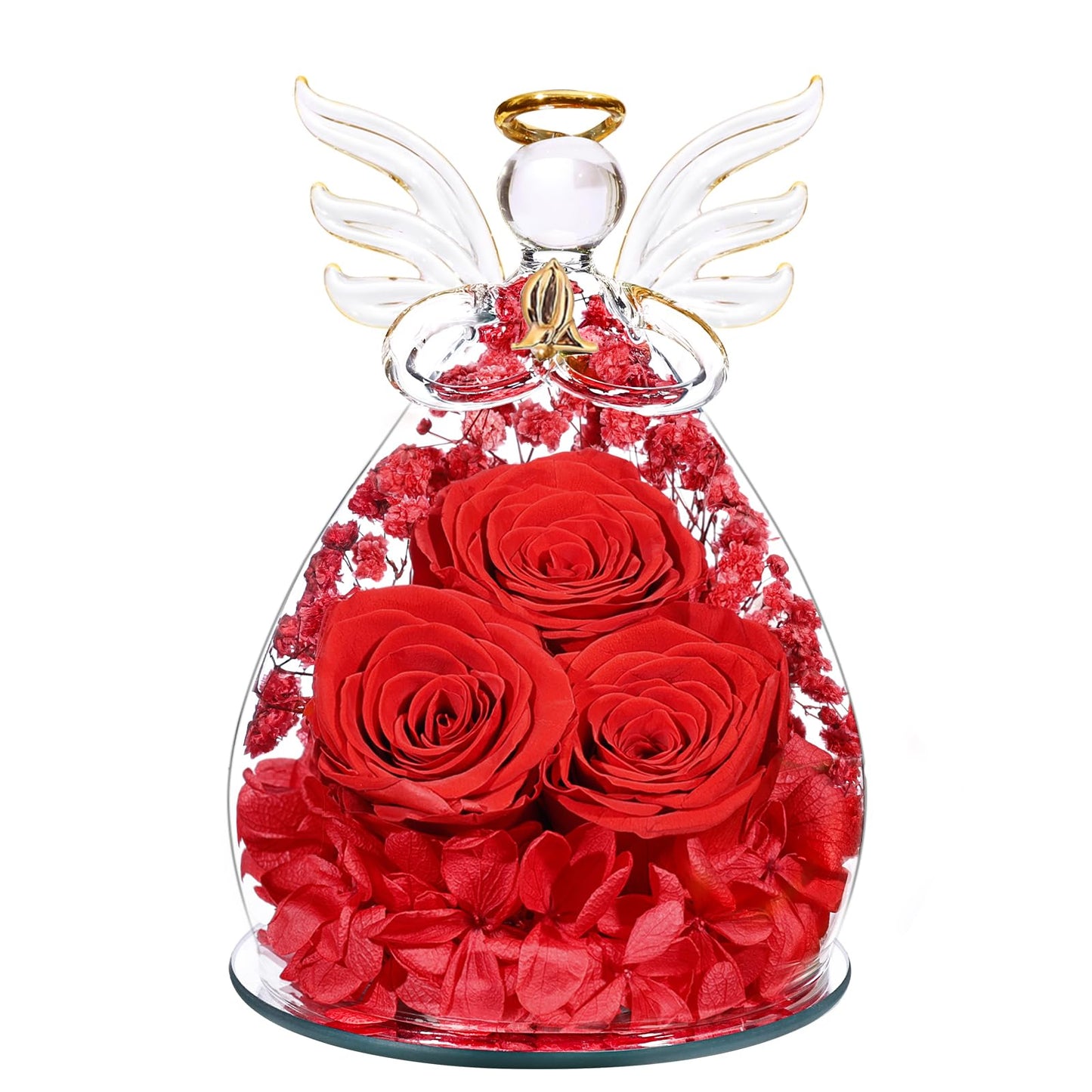 Beferr Mothers Day Mom Birthday Gifts for Women, Fresh Flowers for Delivery Forever Preserved Rose in Glass Angel Figurine, Anniversary Christian Real Rose for Grandma Nana Wife Mum from Daughter Son