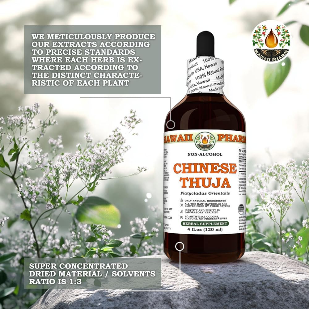 Chinese Thuja (Platycladus Orientalis) Dry Seed Glycerite, Made in Hawaii, All Natural, Vegan, Lab Tested Alcohol-Free Liquid Extract - 2 fl.oz