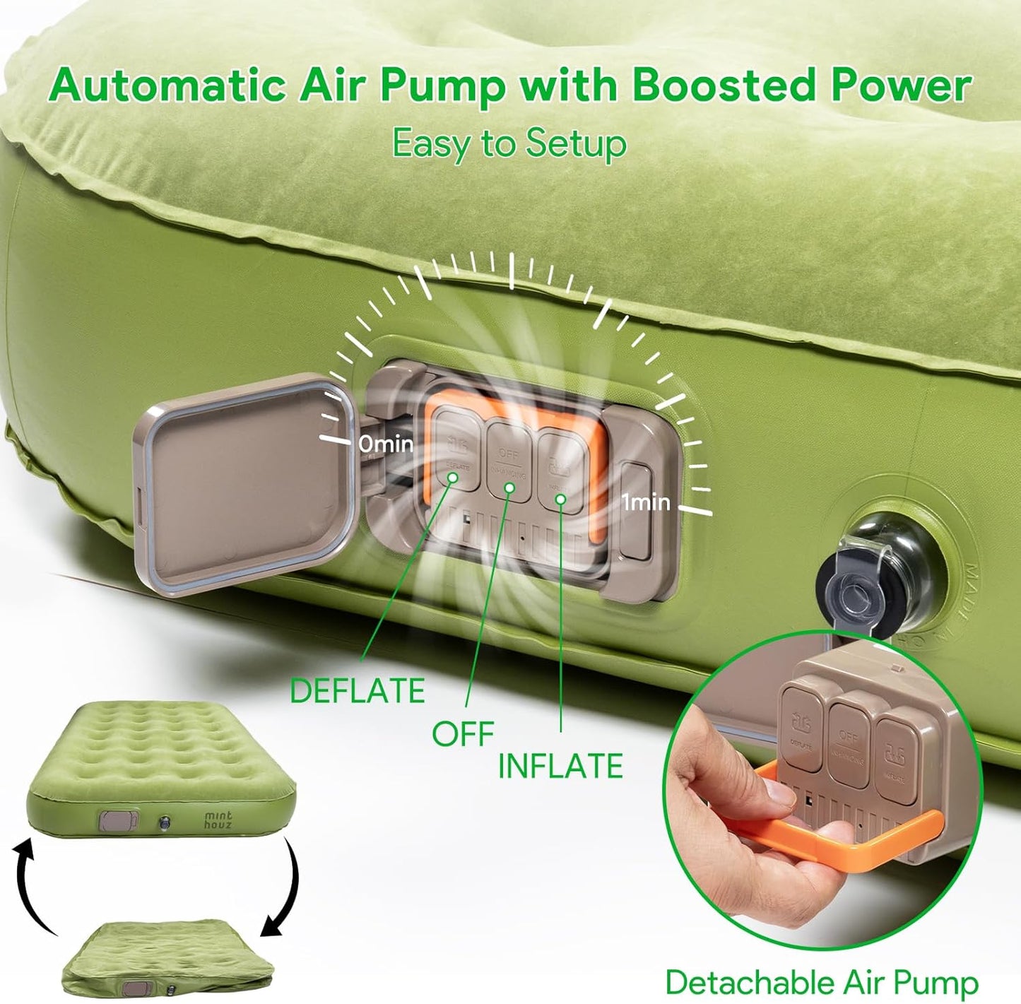 Minthouz Self Inflating Sleeping Pad with Electric Pump, One-Click Inflate/Deflate 1-2 Mins, 9.8" Ultra-Thick Camping Sleeping Pad for Car Travel Tent