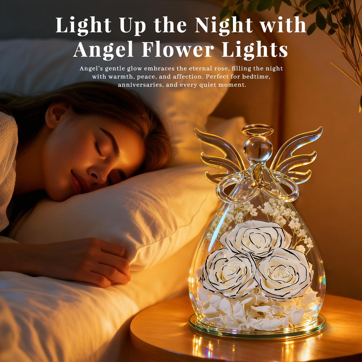 Beferr Mothers Day Mom Birthday Gifts for Women, Fresh Flowers for Delivery Forever Preserved Rose in Glass Angel Figurine, Anniversary Christian Real Rose for Grandma Nana Wife Mum from Daughter Son