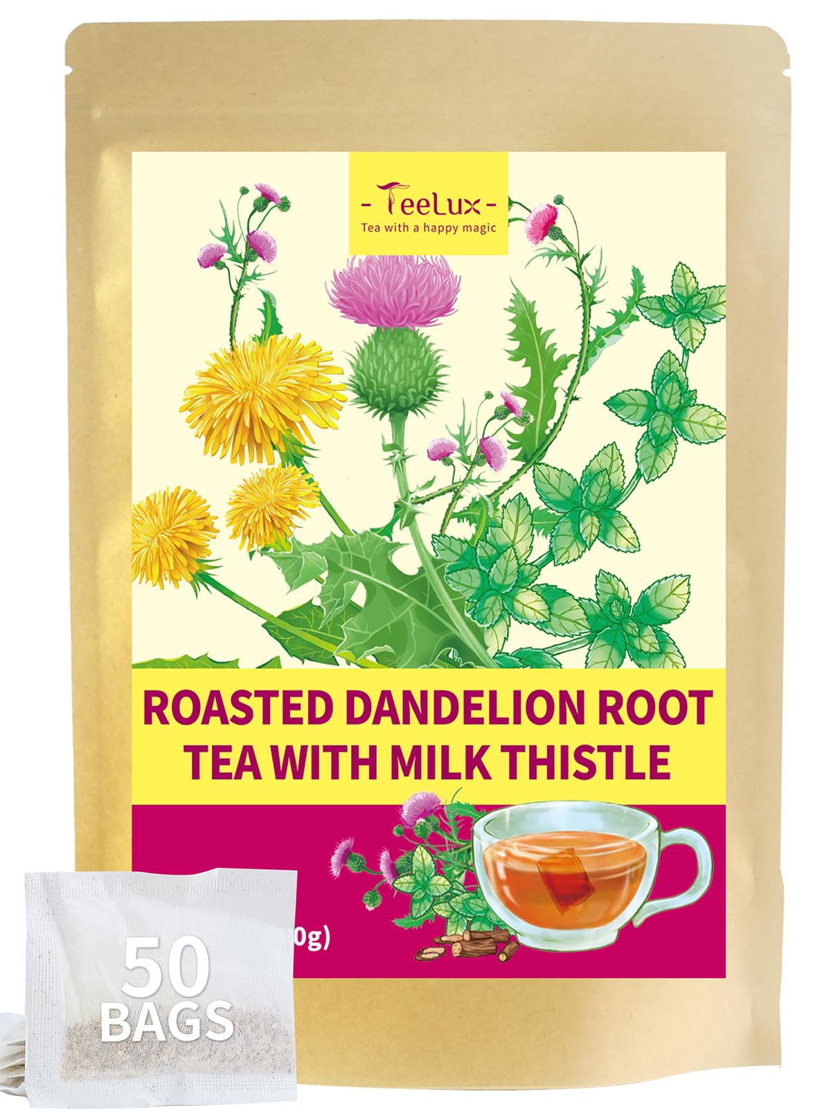 TeeLux Chamomile Tea Bags, 1.5g/bag, Pure Natural Chamomile Flowers Herbal Tea, Caffeine Free, 100 Count