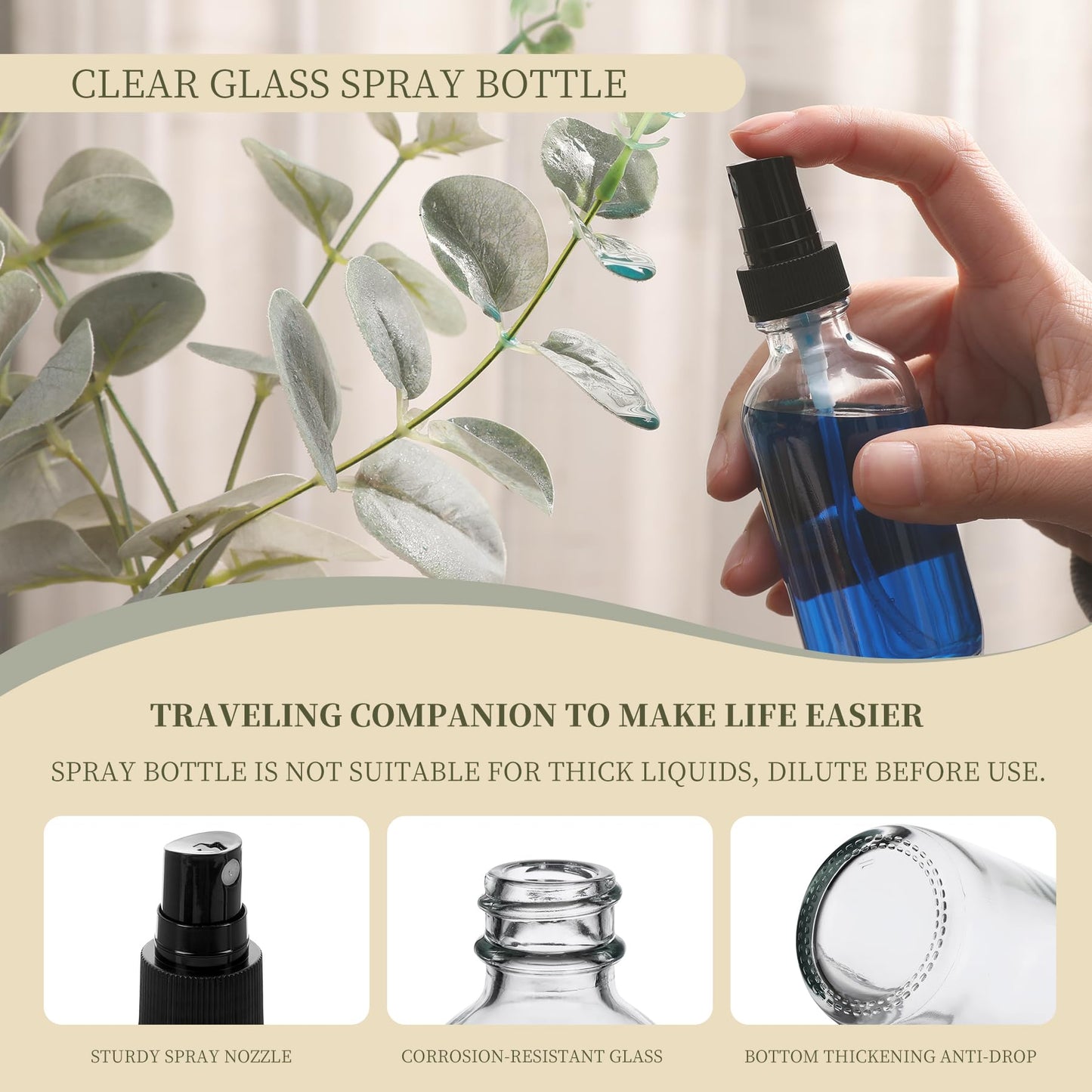 NOOEEISS Amber Glass Small Spray Bottle 2 oz 24 Packs,Fine Mist Sprayer Small Clear Bottles,Refillable Containers mini spray bottles for Cleaning Solutions and Skin Care (Amber 24pcs)