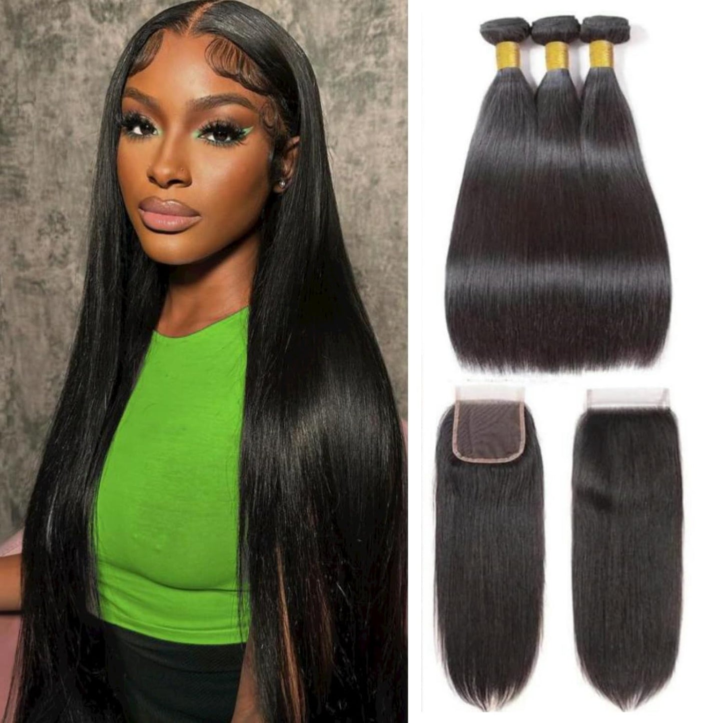 Straight 4 Bundles With Closure Human Hair 18 20 22 24+16 Inch 100% Unprocessed Black Brazilian Hair Extensions Pre Plucked With Baby Hair 4X4 HD Lace Closure