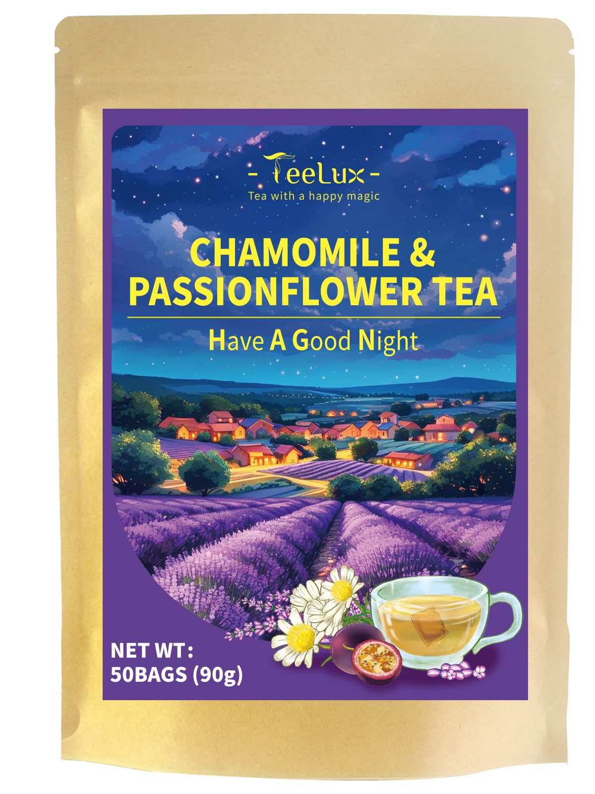 TeeLux Chamomile Tea Bags, 1.5g/bag, Pure Natural Chamomile Flowers Herbal Tea, Caffeine Free, 100 Count