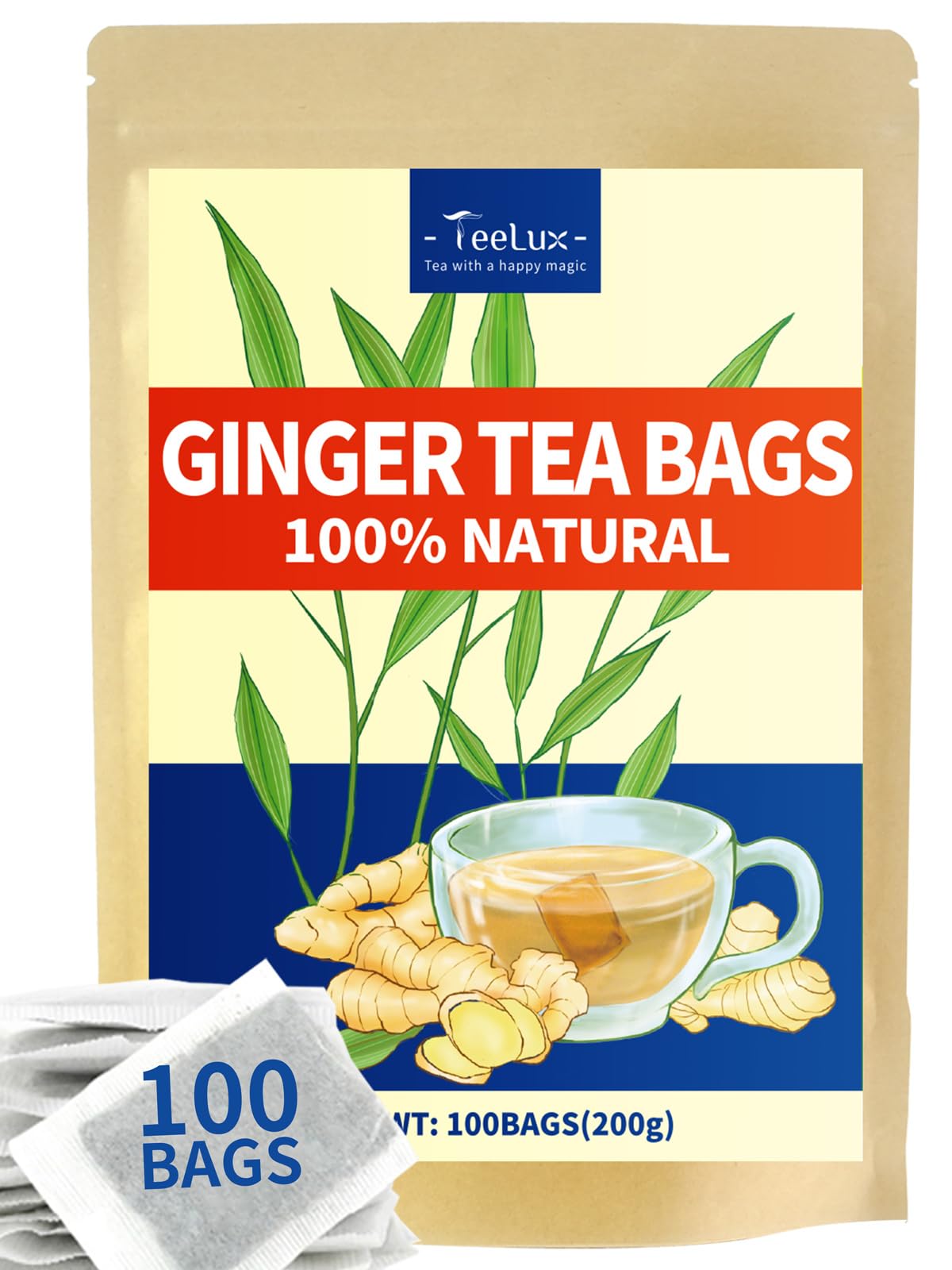 TeeLux Chamomile Tea Bags, 1.5g/bag, Pure Natural Chamomile Flowers Herbal Tea, Caffeine Free, 100 Count