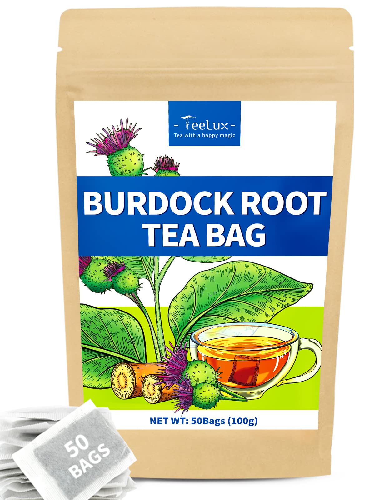 TeeLux Chamomile Tea Bags, 1.5g/bag, Pure Natural Chamomile Flowers Herbal Tea, Caffeine Free, 100 Count